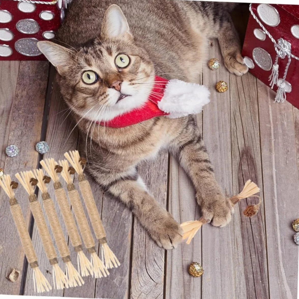 Juguetes para Masticar para Gatos,6 Piezas Palitos Masticables Naturales,para Limpieza Dental e Higiene Bucal,Juguetes Interactivos para Gatitos y Gatos Adultos