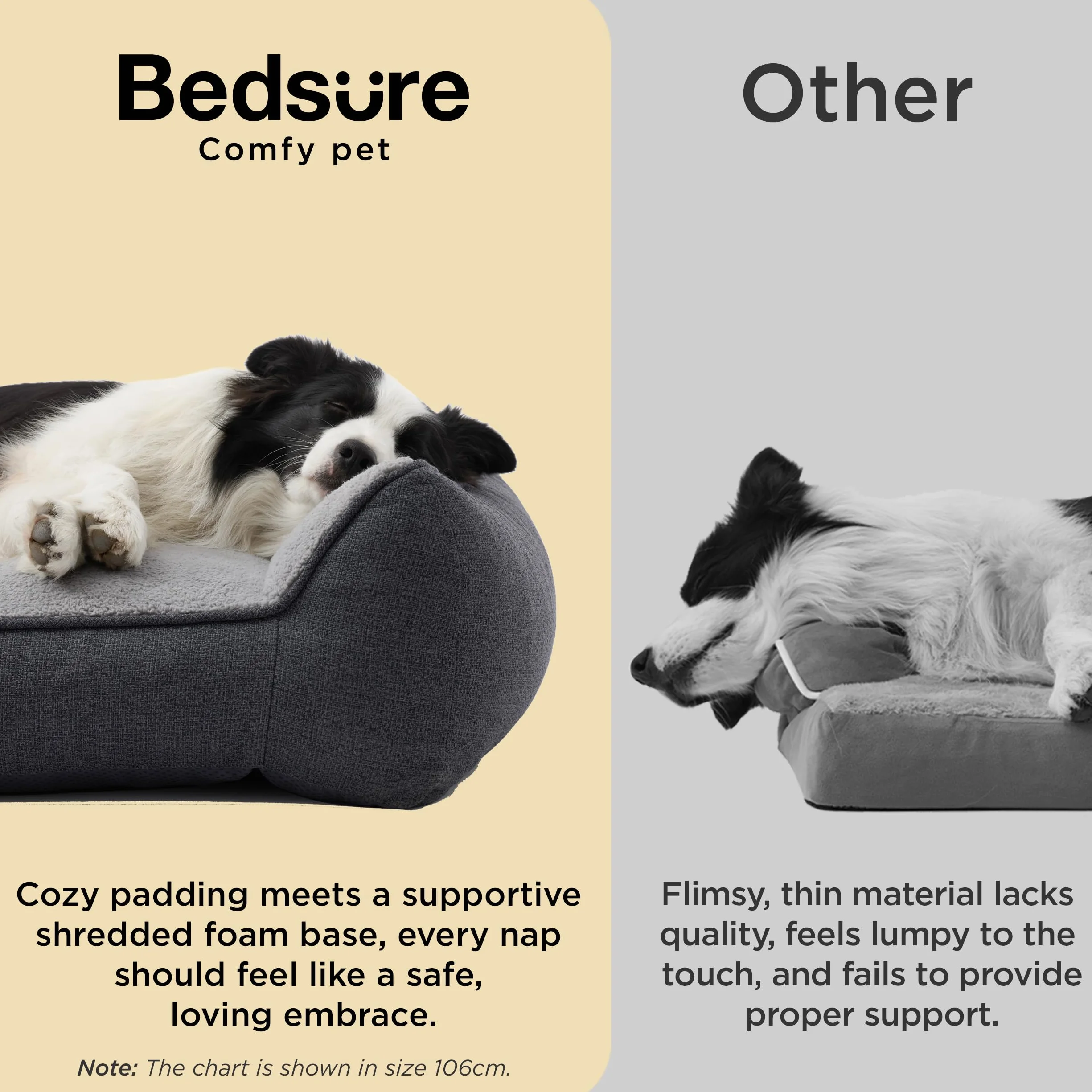 Bedsure Cama Lavable Perros Grandes - 106x76cm Sofá para Perro Extra Grueso y de Soporte con Funda Impermeable, Cama Antideslizante de Peluche Sherpa Suave, Gris Oscuro