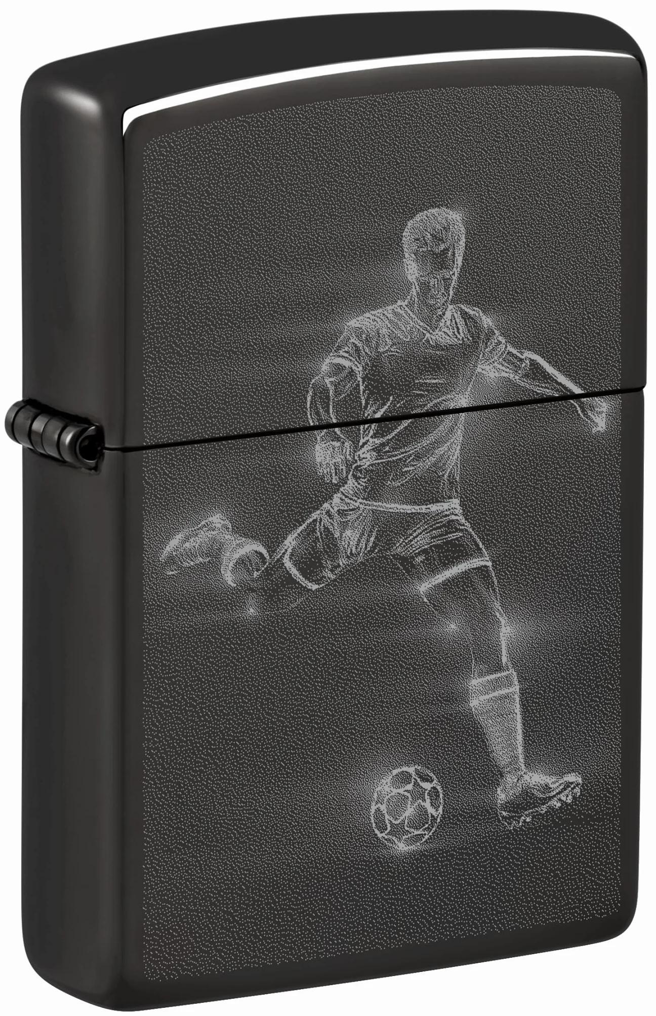 Zippo Encendedor a Prueba de Viento Recargable Reutilizable - Negro Alto Brillo - Diseño de Futbolista - Caja Regalo - Hecho en EE.UU.