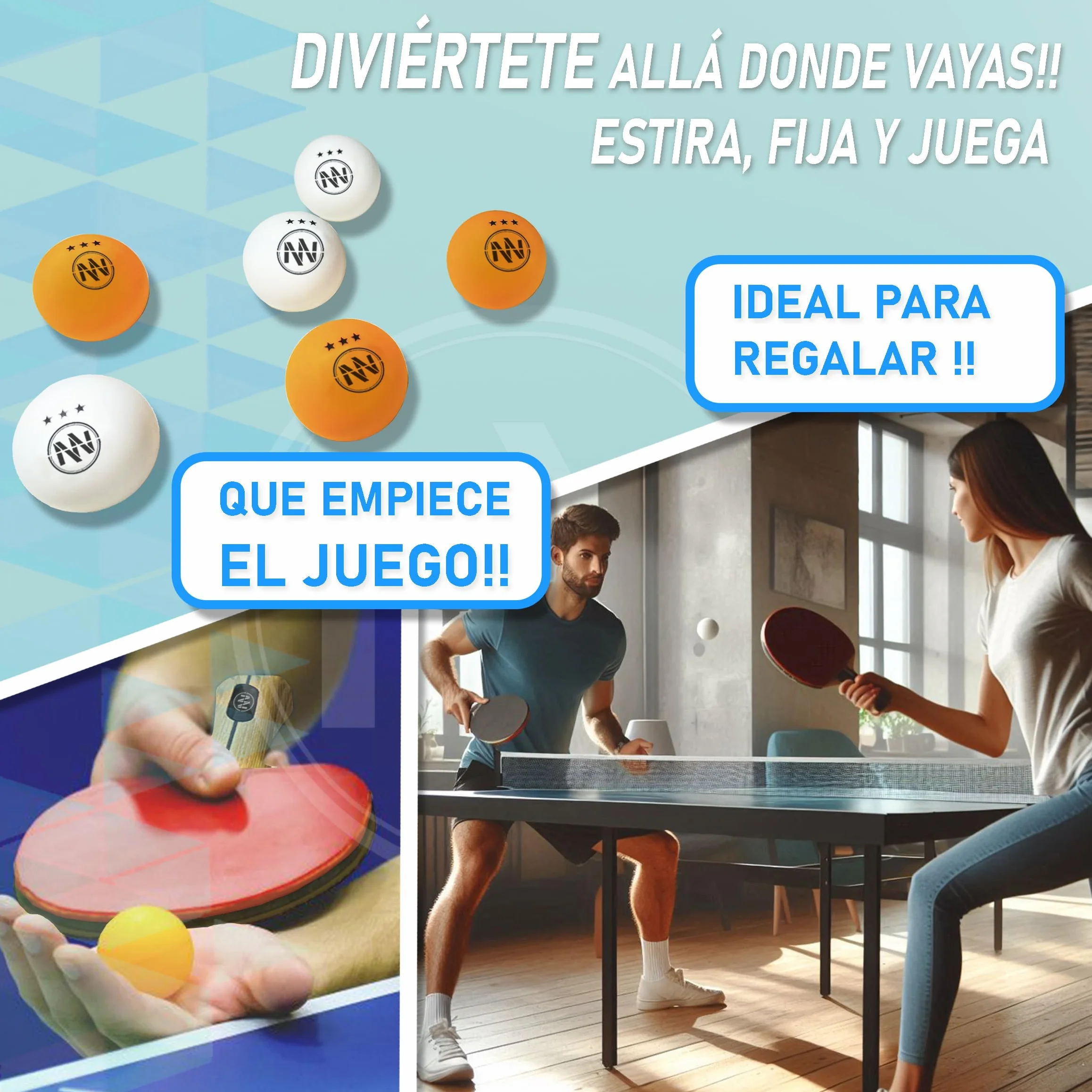 Set Ping Pong Profesional Red Extensible Palas Pelotas 3 Estrellas Portátil