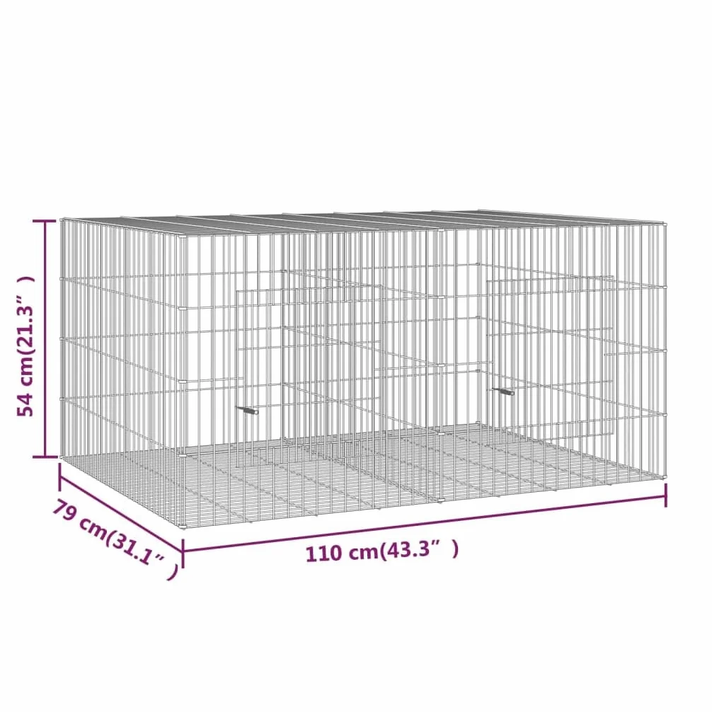 Jaula de conejo 2 paneles 110 x 79 x 54 cm, hierro galvanizado plateado 02_0041685