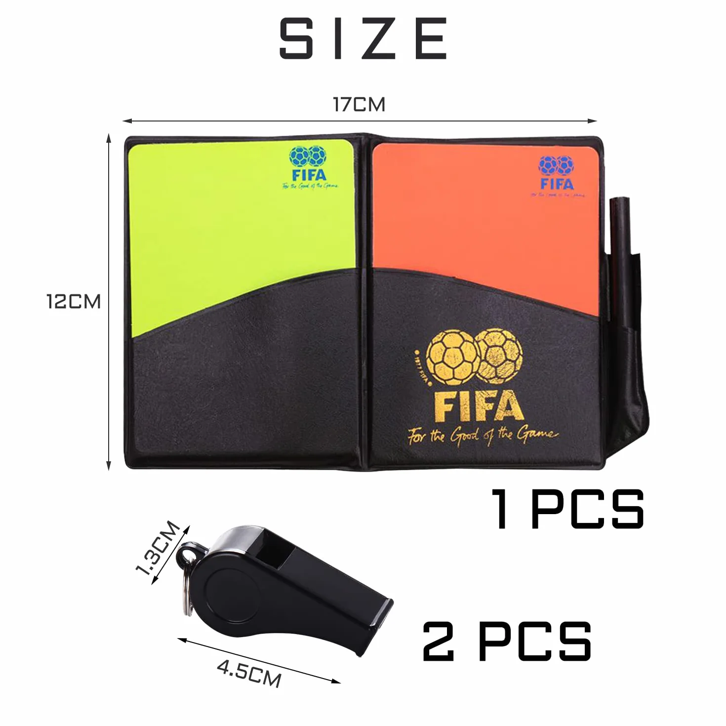 Set de tarjetas para árbitro de fútbol con 2 silbatos, roja y amarilla, para Copa del Mundo
