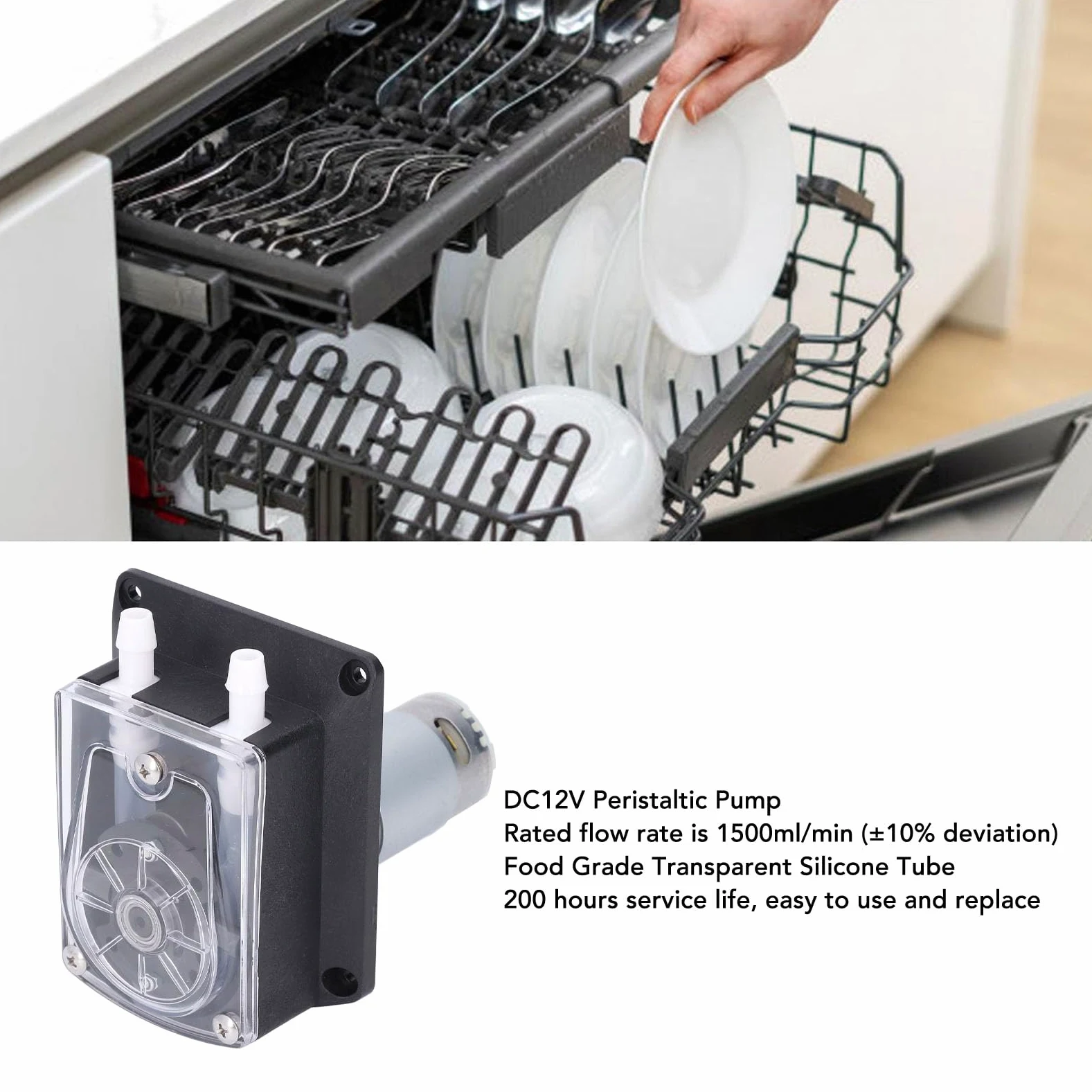Dpofirs Bomba Dosificadora Peristáltica de Doble Cabezal, Bomba de Líquido de Alto Flujo de 1500ml/min DC12V para Lavadoras, 1 Peristáltica de 12V DC