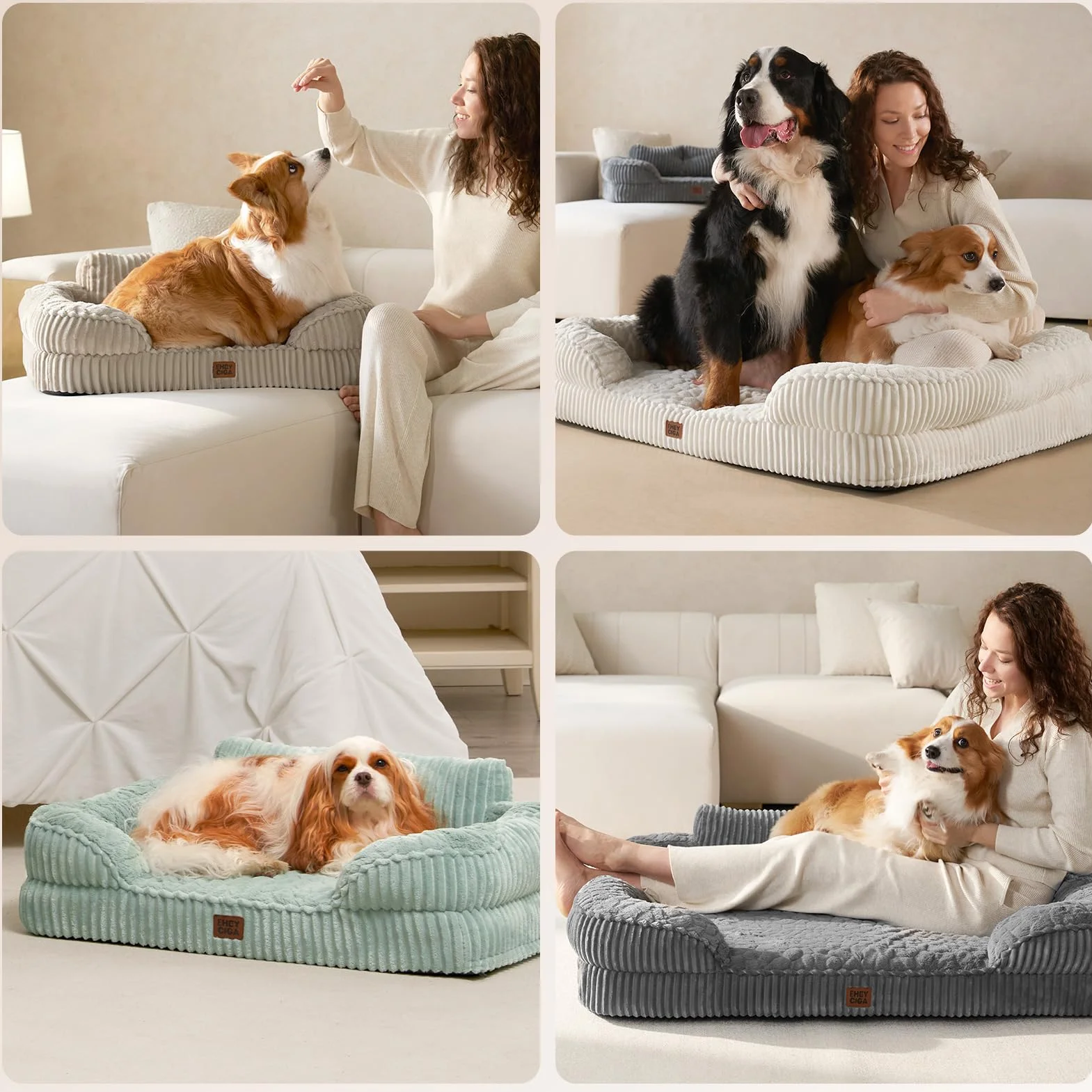 EHEYCIGA Cama Perro Ortopédica Grande 106x76 cm, Sofá Cama con Respaldo Alto, Colchón Perro Viscoelastica Impermeable, Funda Lavable, Gris