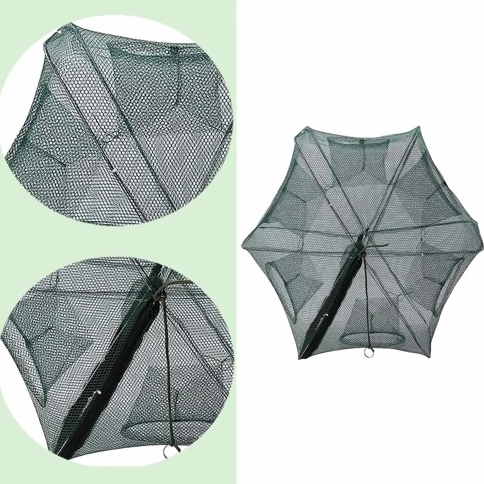Red de Pesca Plegable de 6 Agujeros para Peces, Gambas y Cangrejos