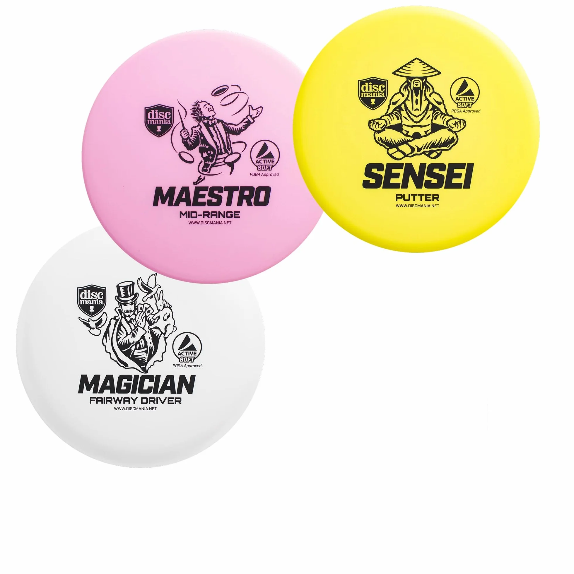 Discmania Active Soft Juego de 3 Discos de Golf - Putter, Rango Medio, Conductor