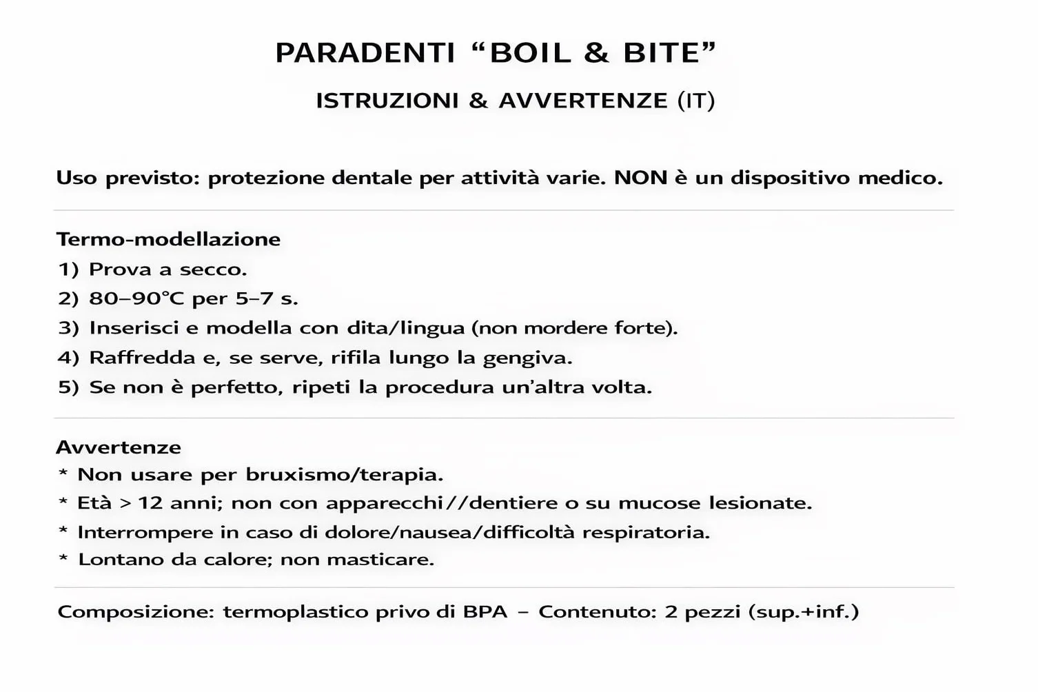 Protector bucal termoformable transparente Boil & Bite 1 par uso nocturno
