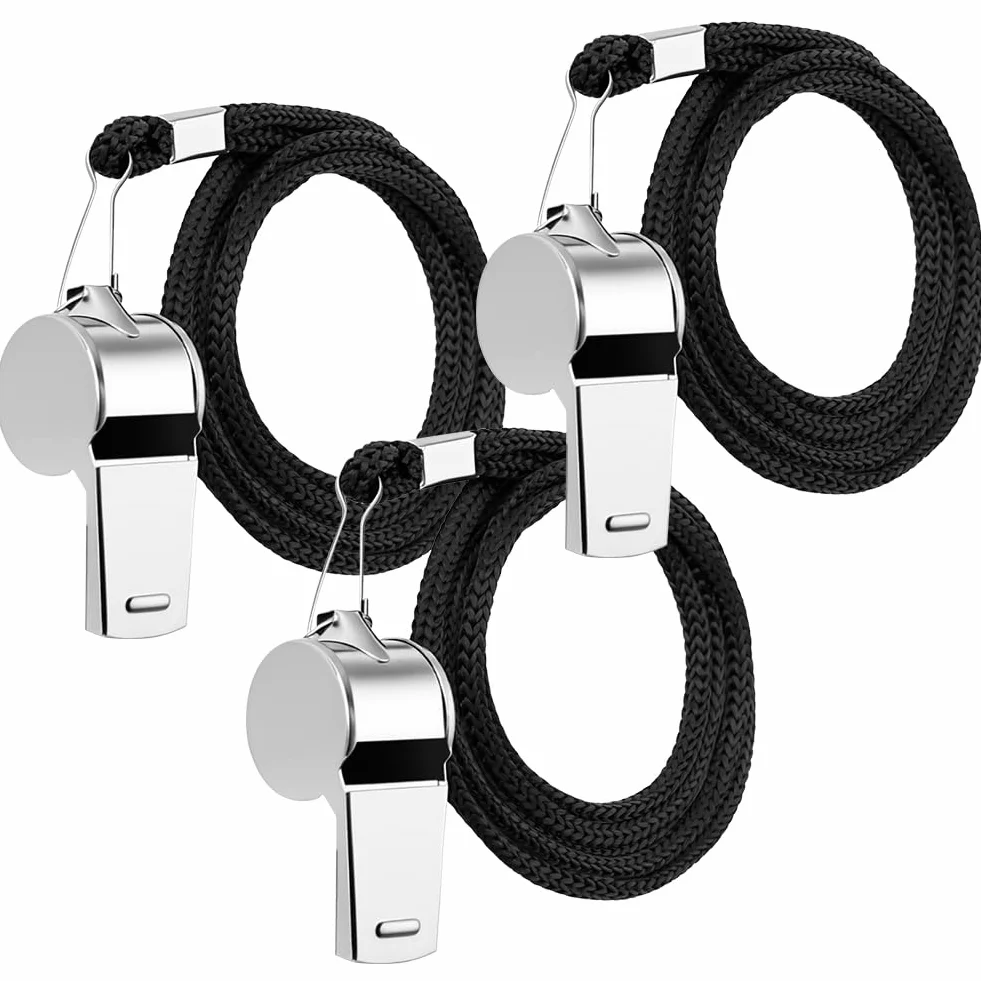 Silbato de Acero Inoxidable con Cordón 46cm para Árbitros, Entrenadores, Salvavidas