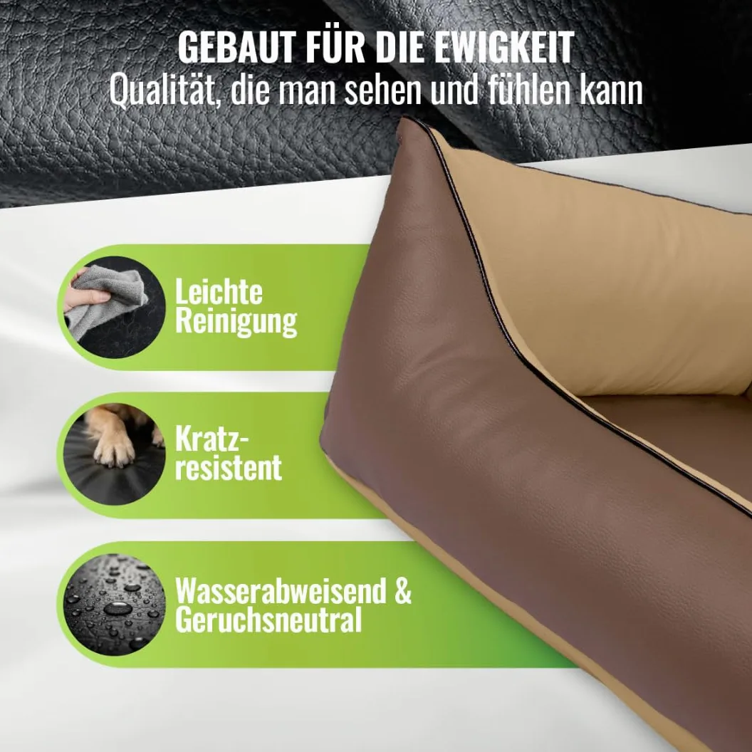 Cama para perros CopcoPet Rocco 2 en 1, impermeable y de piel sintética, con colchón de plástico para perros con espuma de copos o espuma viscoelástica ortopédica