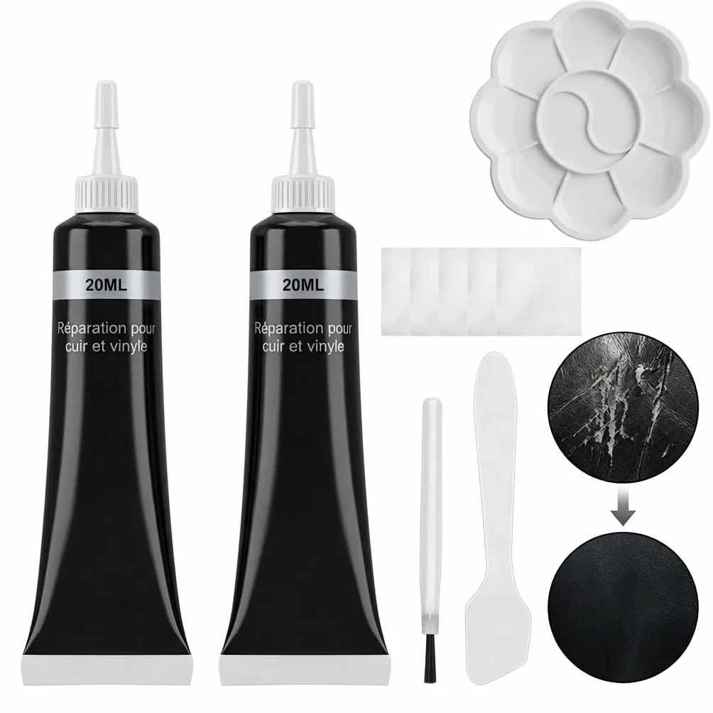 Cuero Liquido Reparador Negro Kit Reparador de Cuero para Asientos de Coche, Sofás, Zapatos y Chaquetas, Tinte Reparador Cuero Sintético y Vinilo