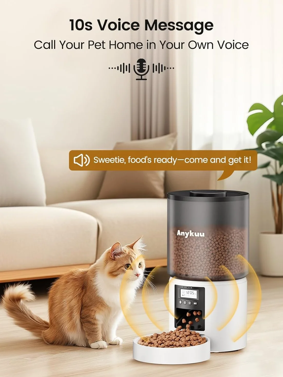 Anykuu 4L Comedero Gato Automatico Dispensador 1-6 Comidas al DíaComida Gatos y Perros con función de grabación de 10s, USB, Blanco para Pequeño/Mediano Mascota