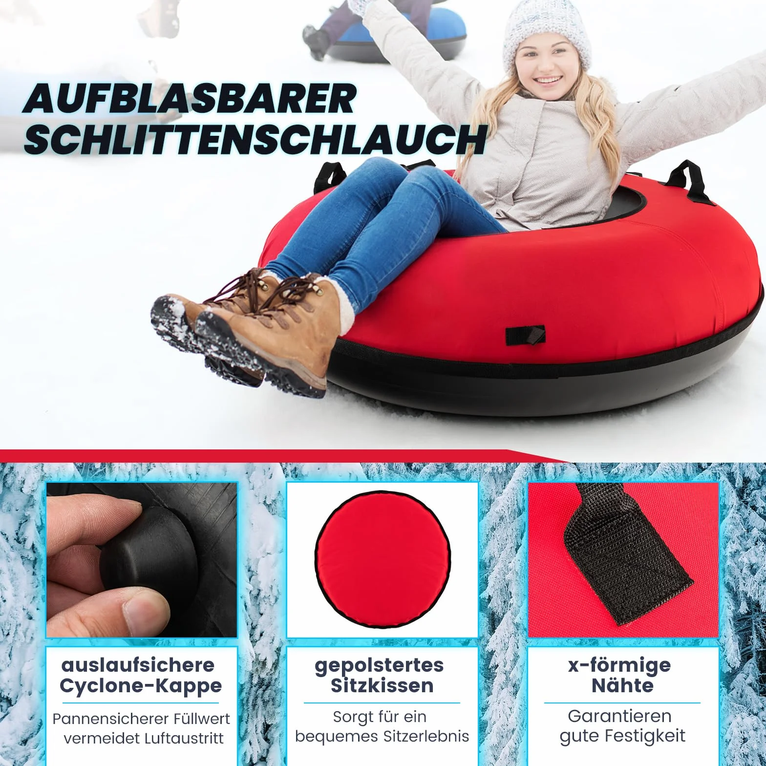 GOPLUS Trineo inflable 100 cm neumáticos de nieve con correa asiento acolchado tubo de nieve tela oxford 200 kg antideslizante para niños