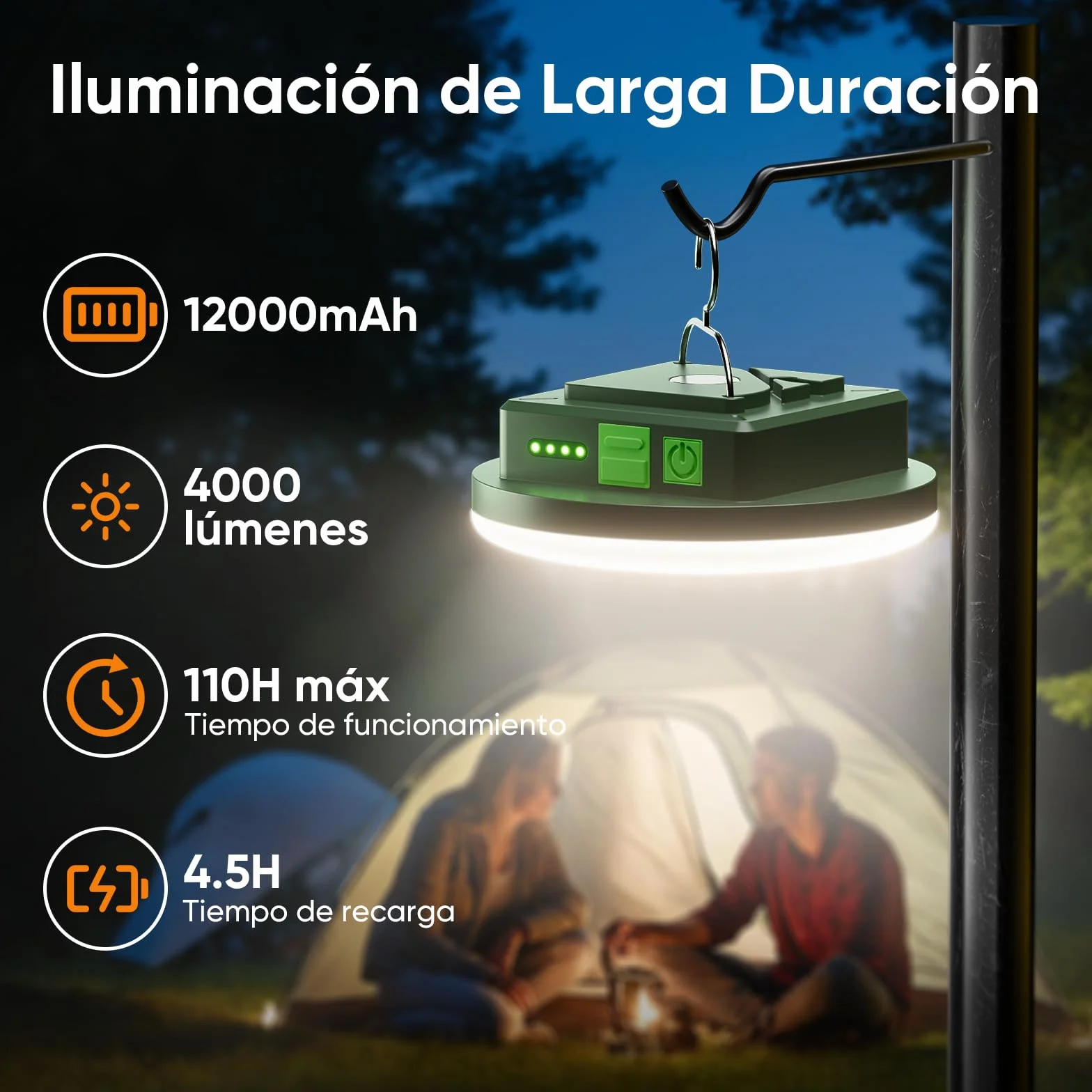 Eventek Linterna Camping Recargable 12000mAh 4000LM IPX5 Impermeable Magnética
