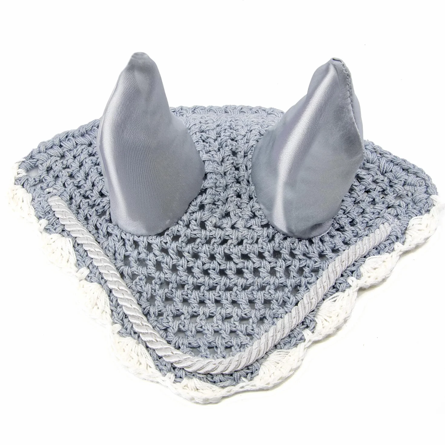 Set de Accesorios para Hobby Horse – Cabestro con Forro de Peluche Gris, Cuerda de conducción y Gorro antimoscas Gris y Blanco para Hobby Horsing – Compatible con Caballos de Palo tamaño A4 y A3