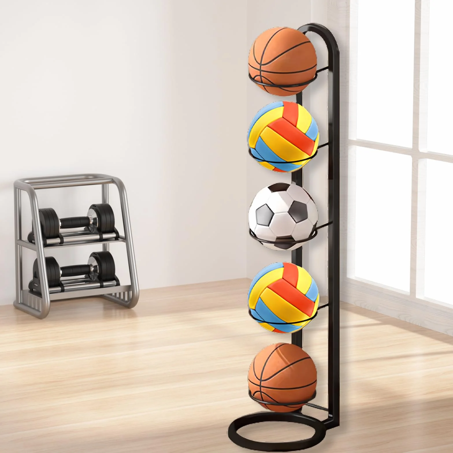 Estantería de 5 niveles para baloncesto, fútbol, voleibol y rugby