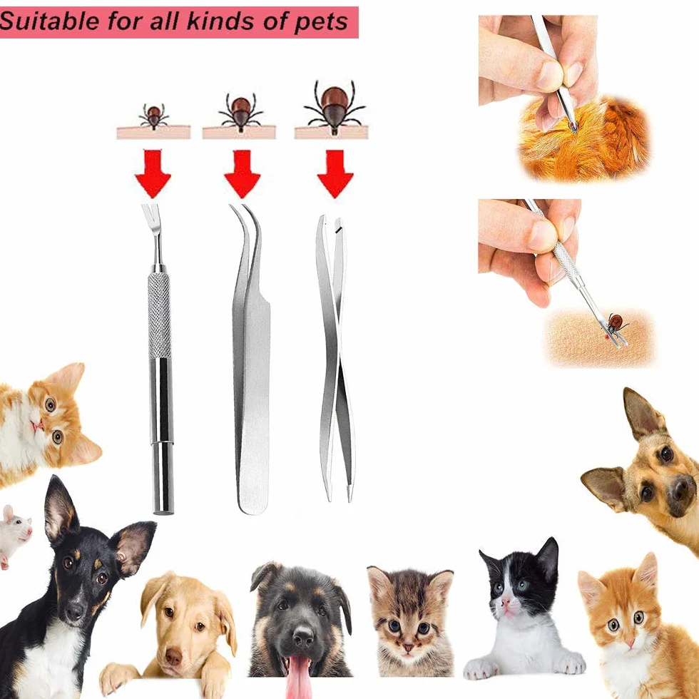 YOUYIKE® Pinzas para garrapatas,Acero Inoxidable Pet Perros Gatos garrapatas Remover Kit,3 Premium tickremover + Caja de Almacenamiento