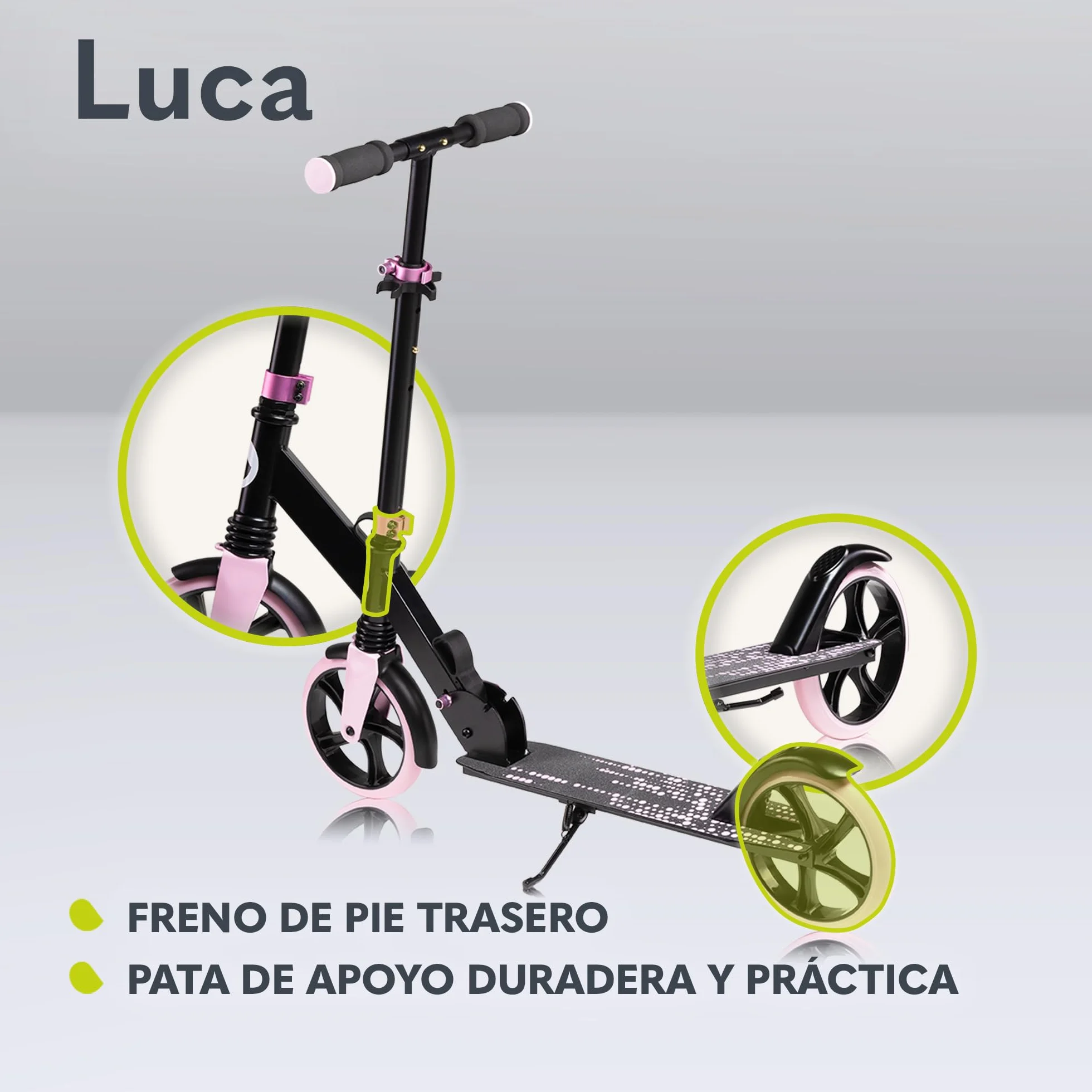 Lionelo Luca Patinete Urbano XXL hasta 100 kg, Scooter niños Ruedas 200 mm ShockResist Amortiguador