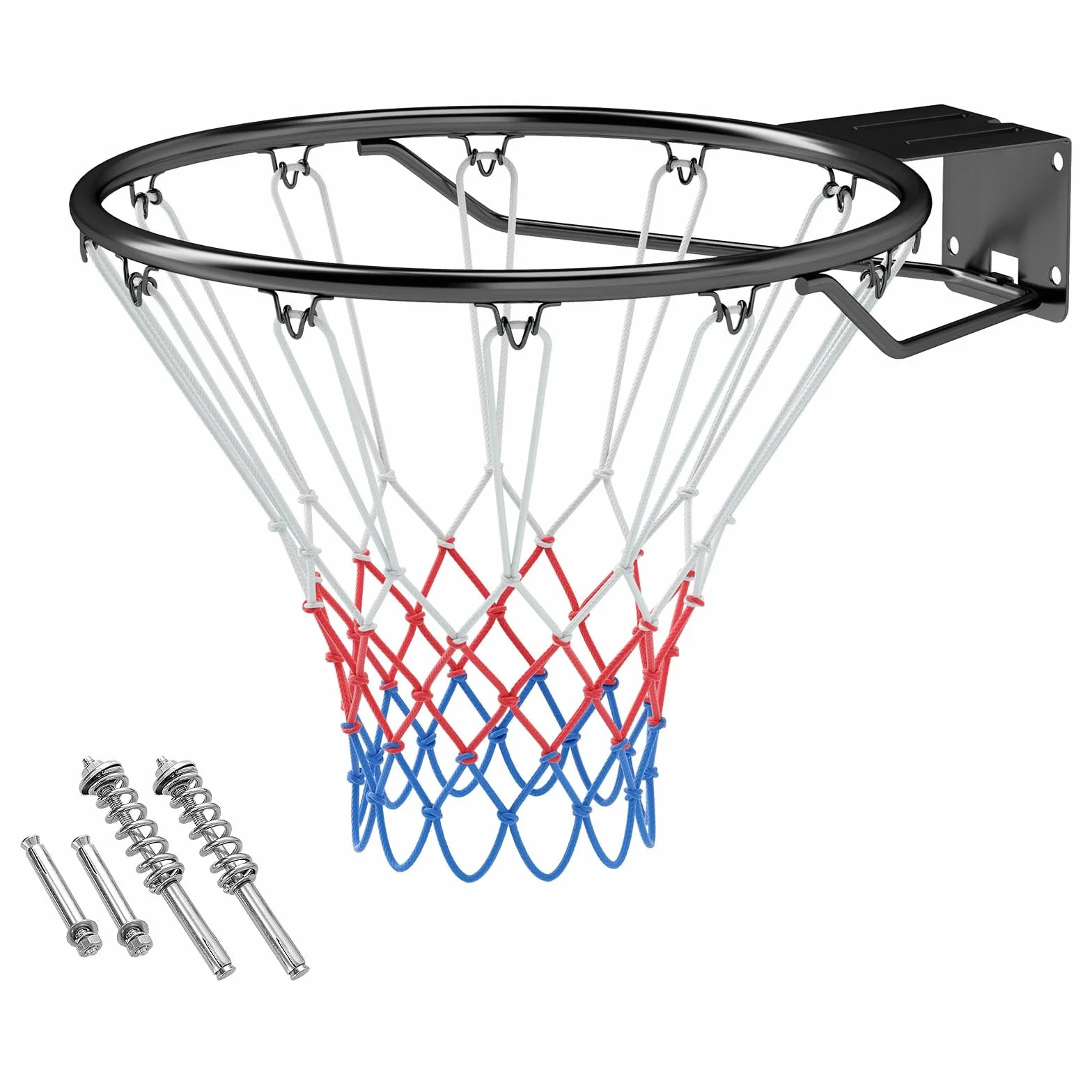 Canasta de Baloncesto de Pared Ø45 cm, Aro Macizo con Soporte y Red, Metal para Interior y Exterior
