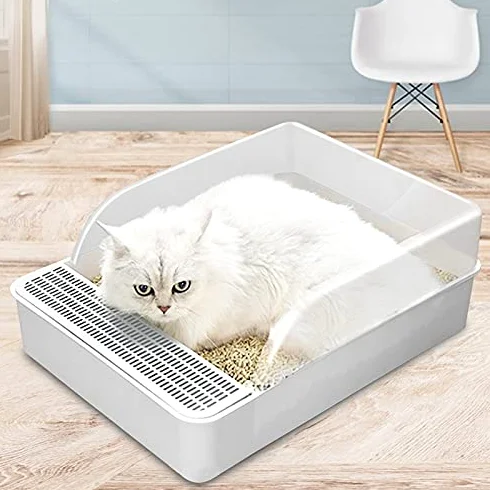 Cajas de Arena Caja de arena de gato para mascotas Semi-incluido con cubierta extraíble para salpicaduras de plástico para chapoteo inodoro con scoop gato bandejas de bastidores suministros para masco