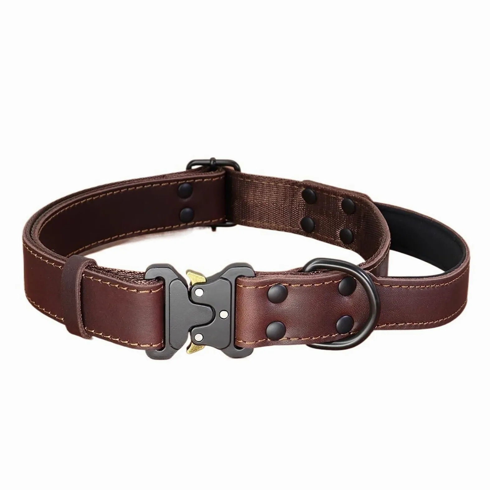 Collar de Perro de Cuero Real Suave, Collares duraderos genuinos con Mango de Hebilla Segura for Perros medianos Grandes, Pastor alemán(Brown,M)