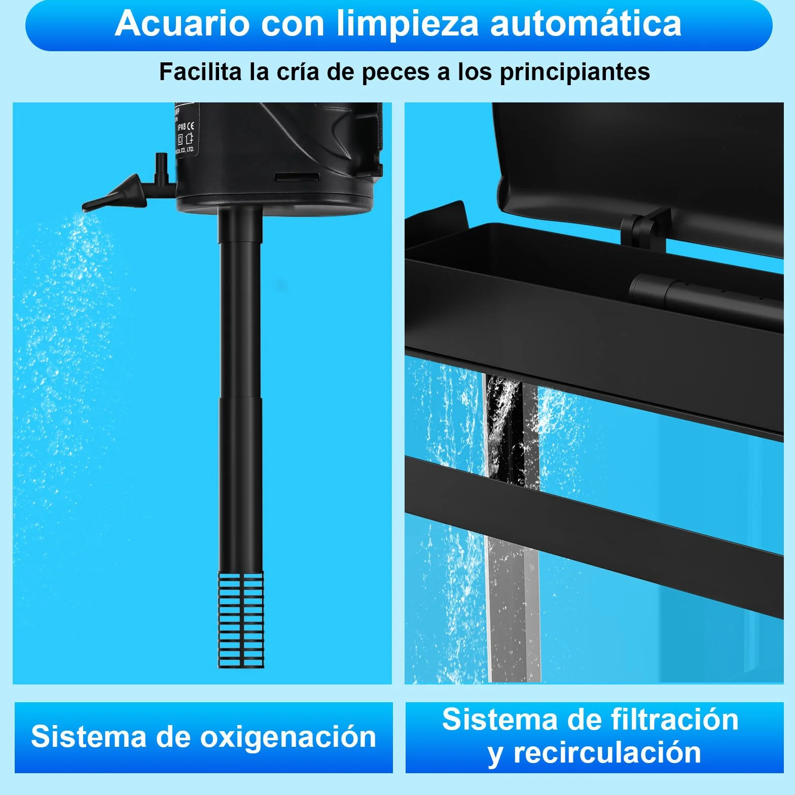 15L Acuario de Cristal Acuarios y Peceras Completas,con Sistema de Filtrado Integrado e Iluminación LED,Acuarios de Iniciación, Negro