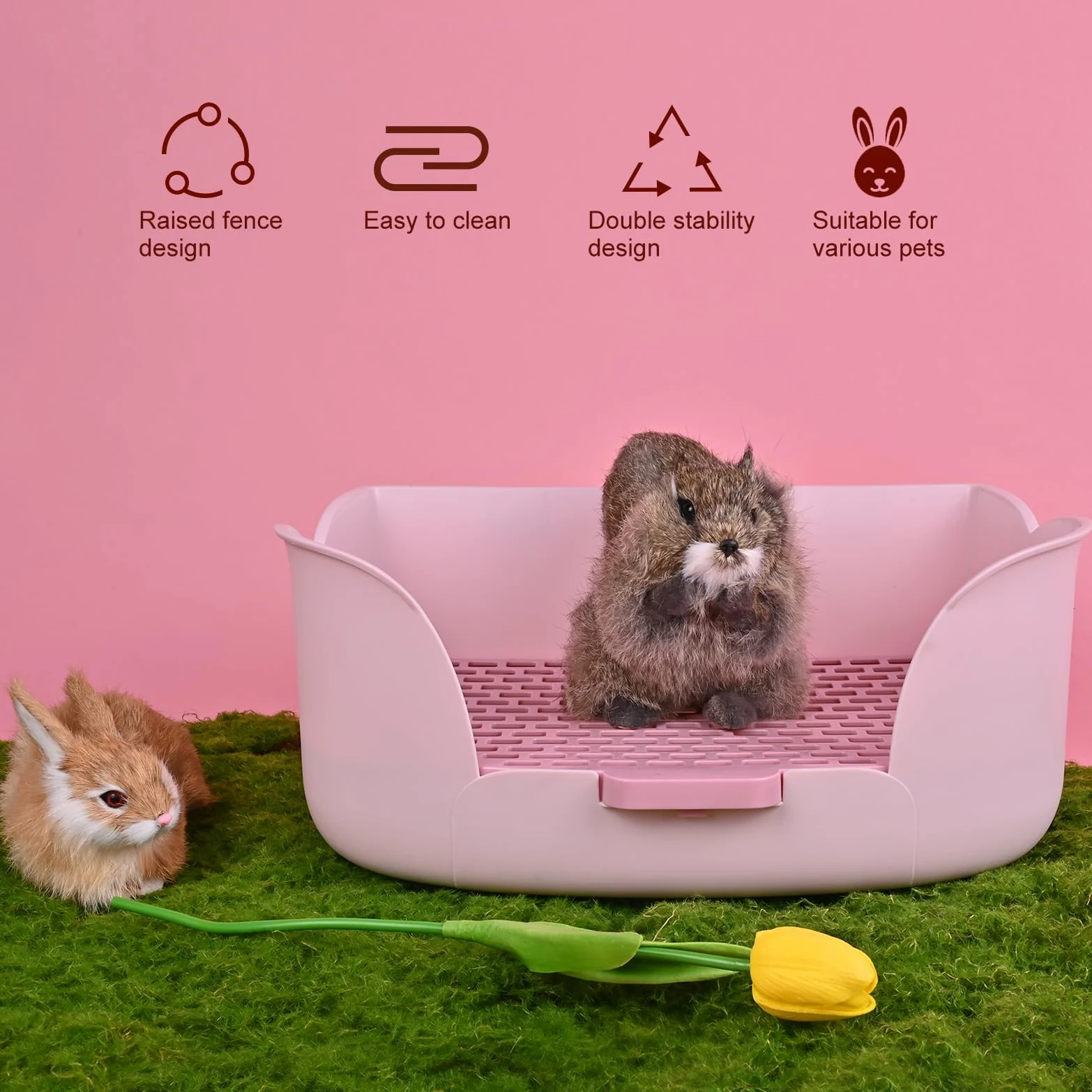 RUBYHOME Caja de arena grande para conejitos (17 x 11.8 x 6.2 pulgadas), arena para animales pequeños, inodoro para mascotas, orinal de esquina, bandeja para mascotas, fácil de limpiar (morado)