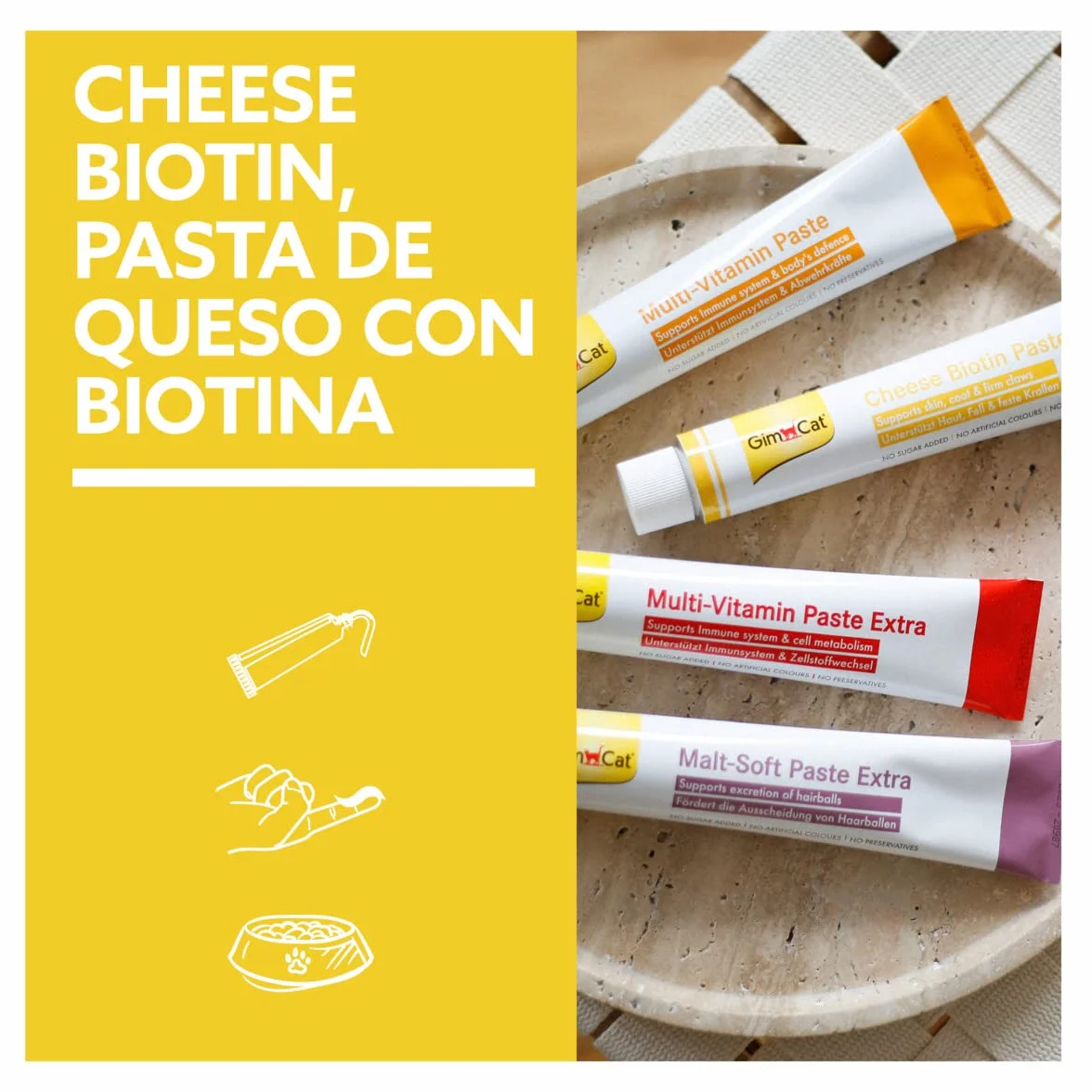 GimCat Cheese Biotin, pasta de queso con biotina - Con queso aromático, zinc y aceite de linaza para pelaje, piel y garras - 1 tubo (1 x 200 g)