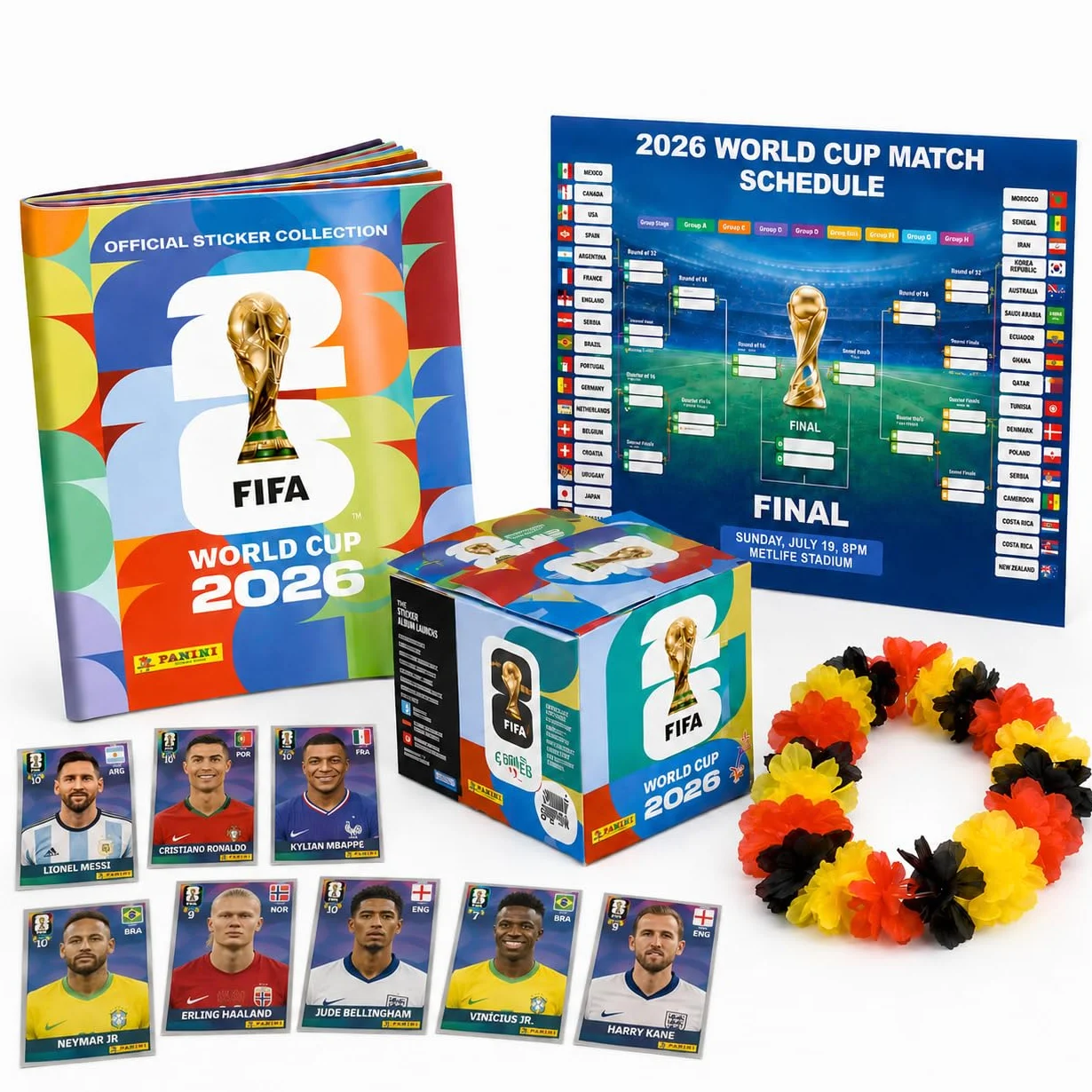 TK Gruppe Timo Klingler XXL Set Panini Copa Mundial 2026 Álbum Original Calendario de Partidos Collar de Flores Alemania Bundle Colección