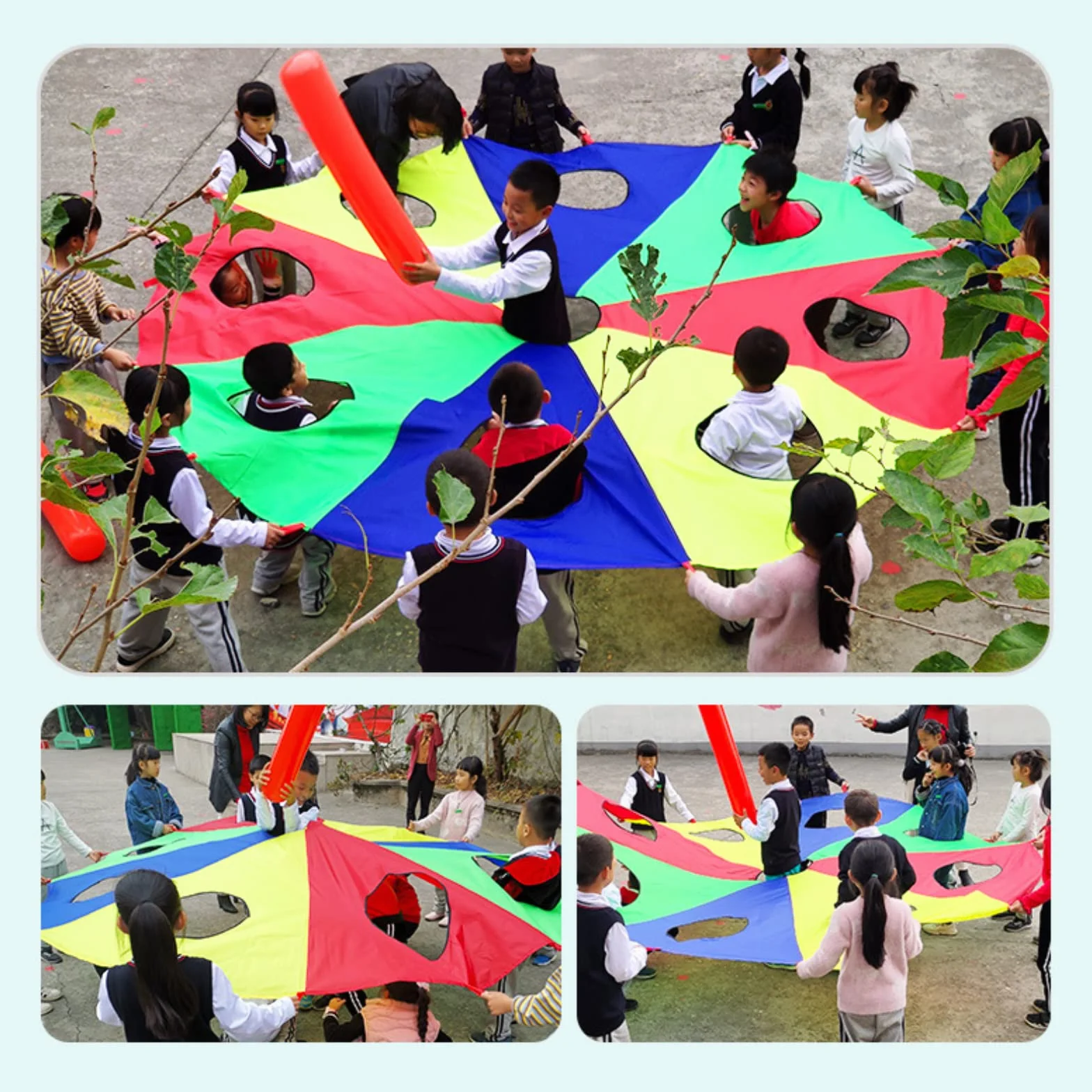 Cuifati Juego de Paracaídas con Paraguas, Inflable de 9 Agujeros, Accesorios al Aire Libre para Niños
