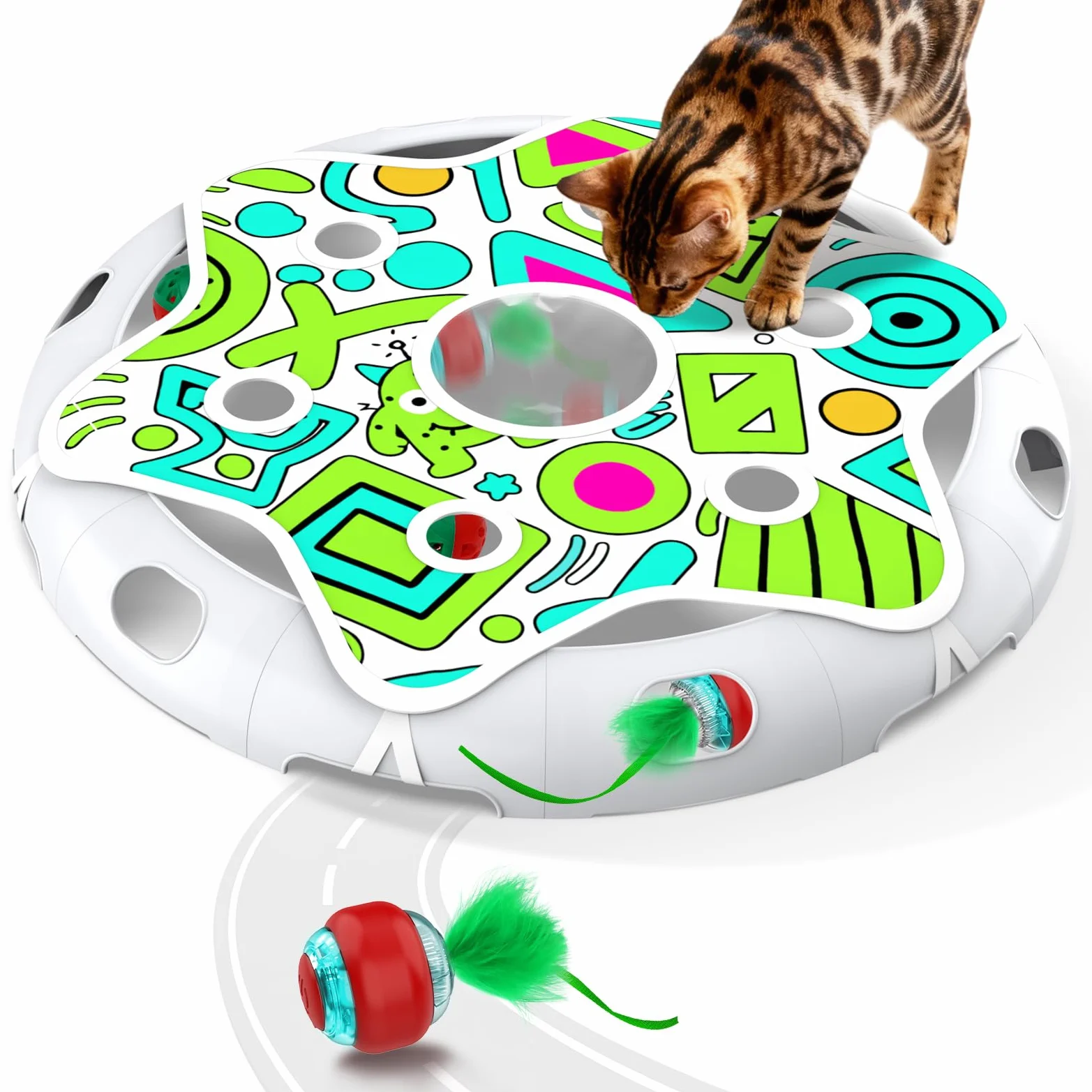 Sofolor Juego interactivo de juguete para gatos, juguete para esconderse con bola de gato activada por movimiento, 2 juguetes para gatitos, bola de campana, juguetes de ejercicio para gatos adultos