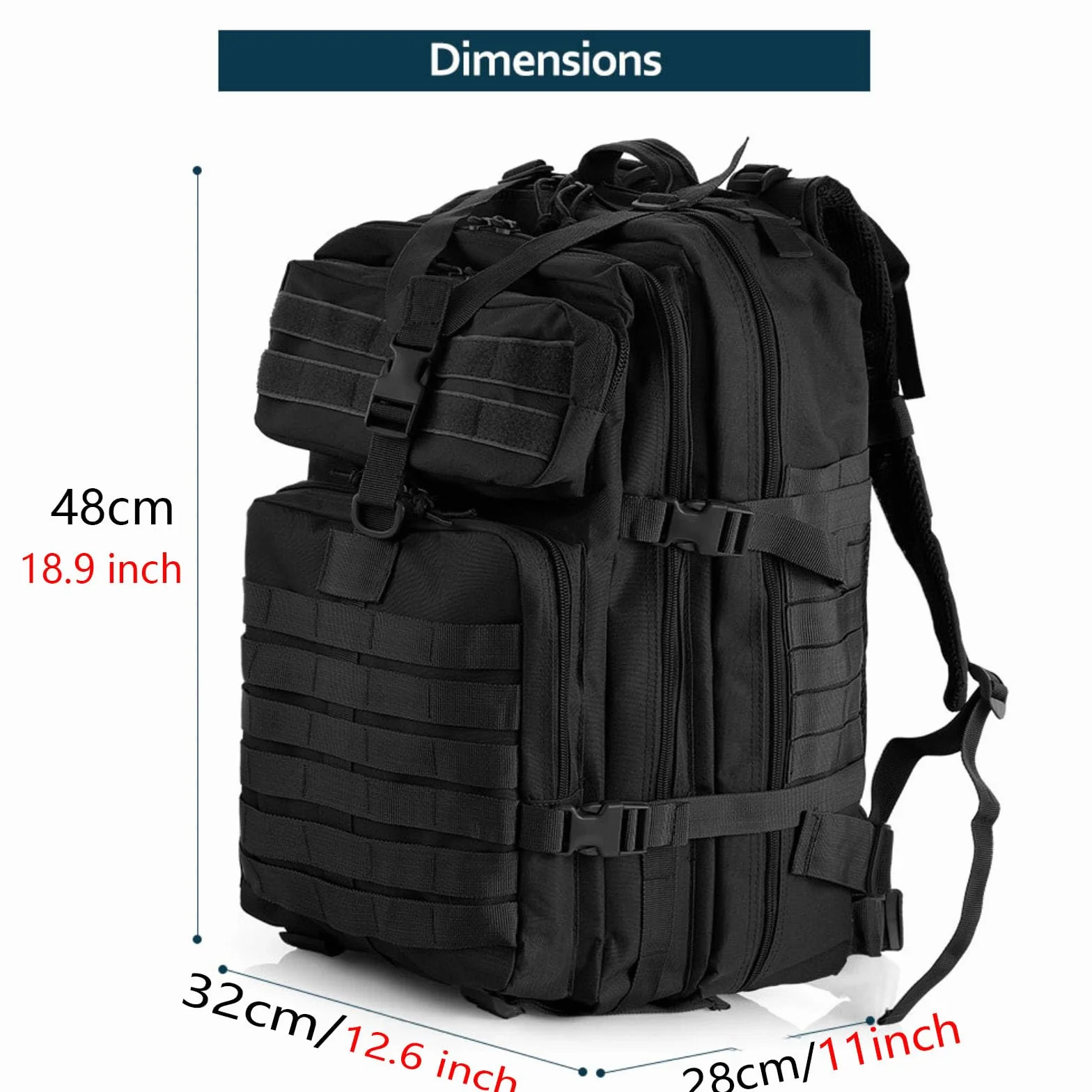 Mochila Tática 50 Litros con Sistema Molle Impermeable Militar para Emergencias Caza Senderismo Acampada (Negro)