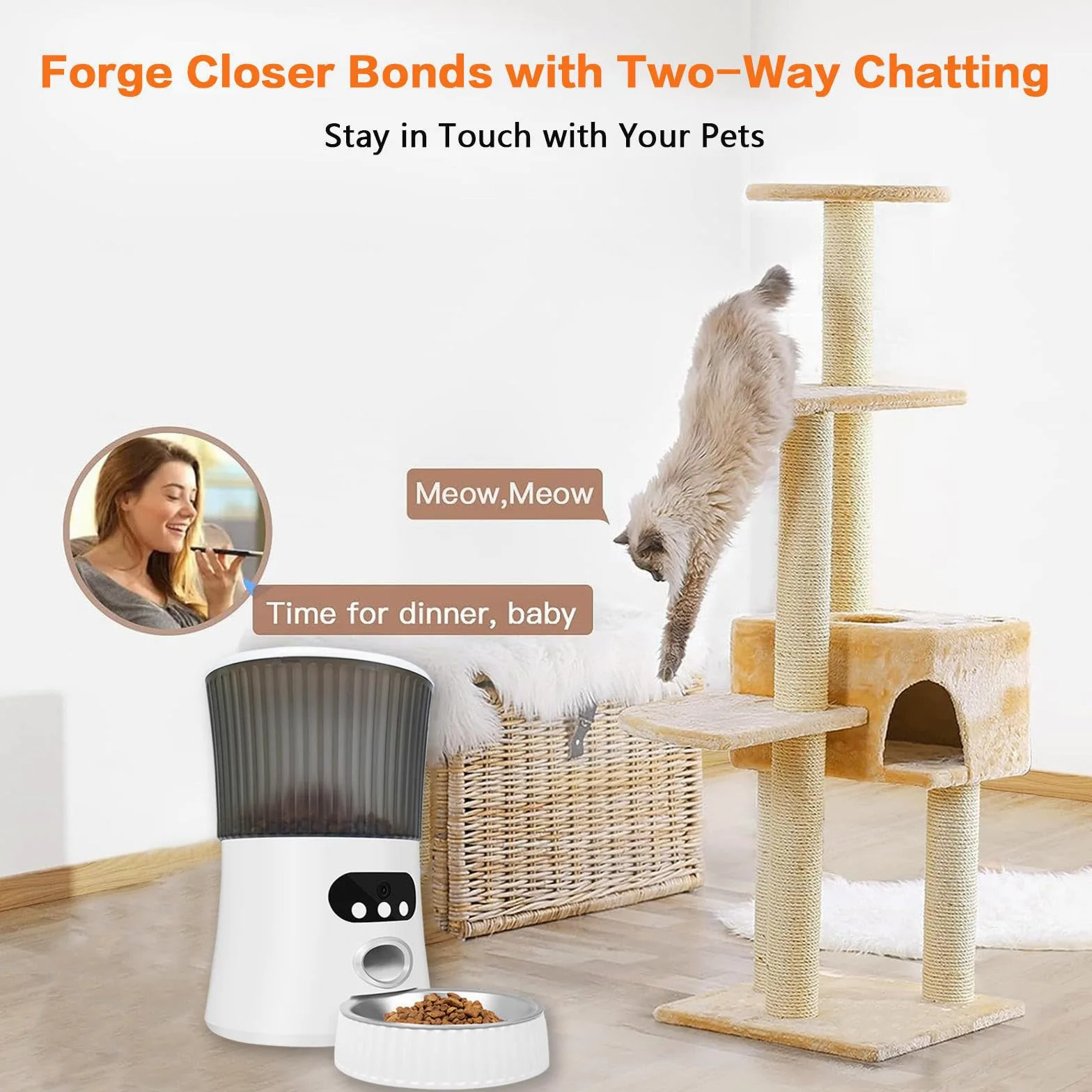 Comedero Automático para Gatos, 6L 2.4G WLAN,con App Control, Full 1080p HD Cámara y Visión Nocturna Comedero Automatico para Gatos, Comedero para Gatos