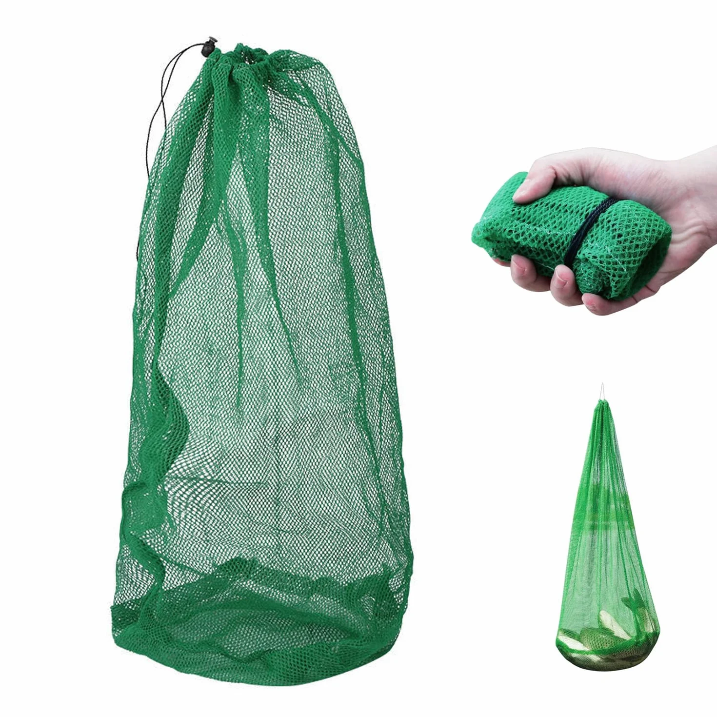 Bolsa de Red de Pesca Plegable de Nylon Malla Fina Gruesa Larga