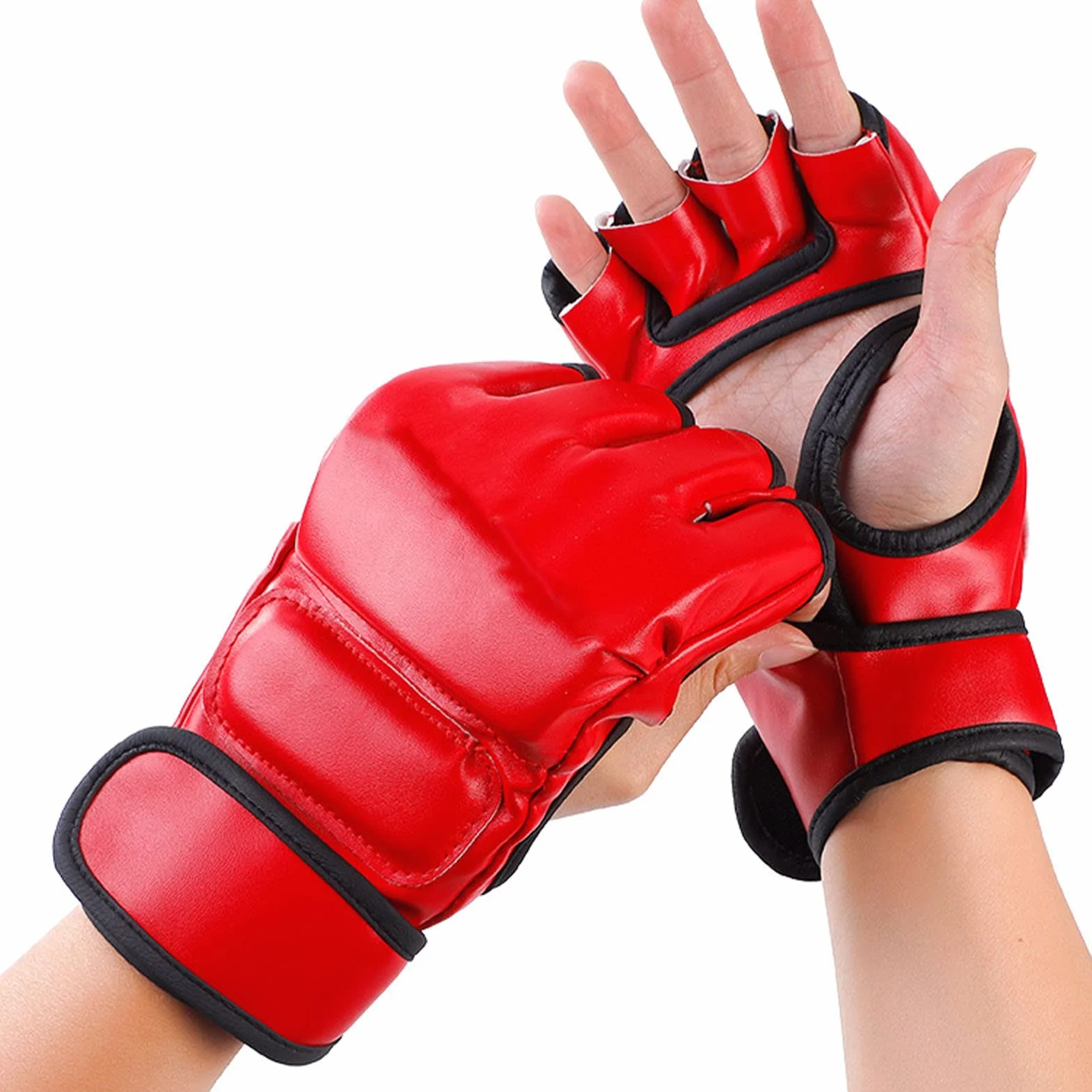 Guantes de Boxeo MMA Medio Dedo Rojos para Entrenamiento Kickboxing Adultos