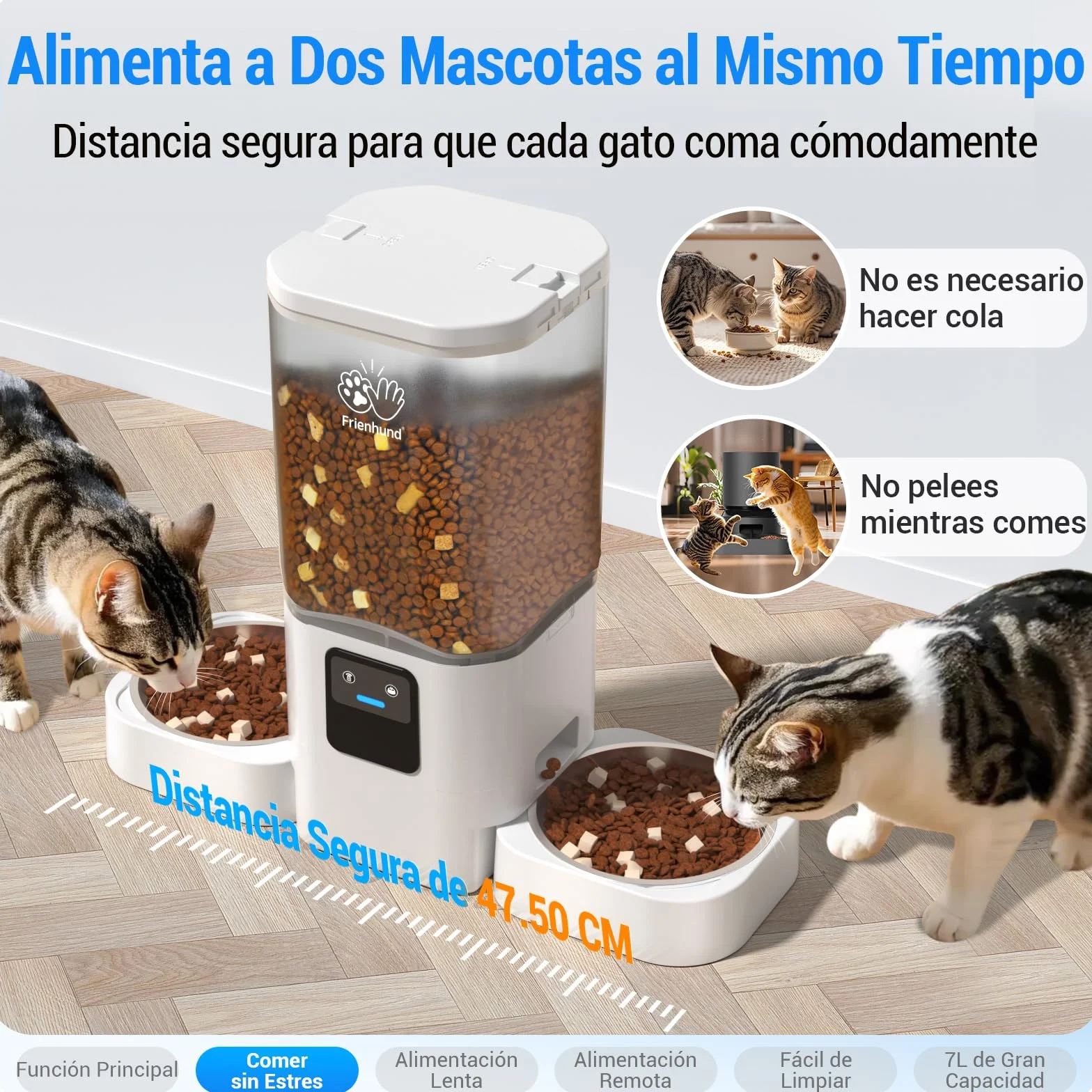 Comedero Gato Automatico Doble WiFi: 5G Dispensador Comida Gatos con Alimentación Lenta y Control por App, Comedero Perro Automatico de 7L para Varias Mascotas, Fácil de Limpiar(ACF190W-C)