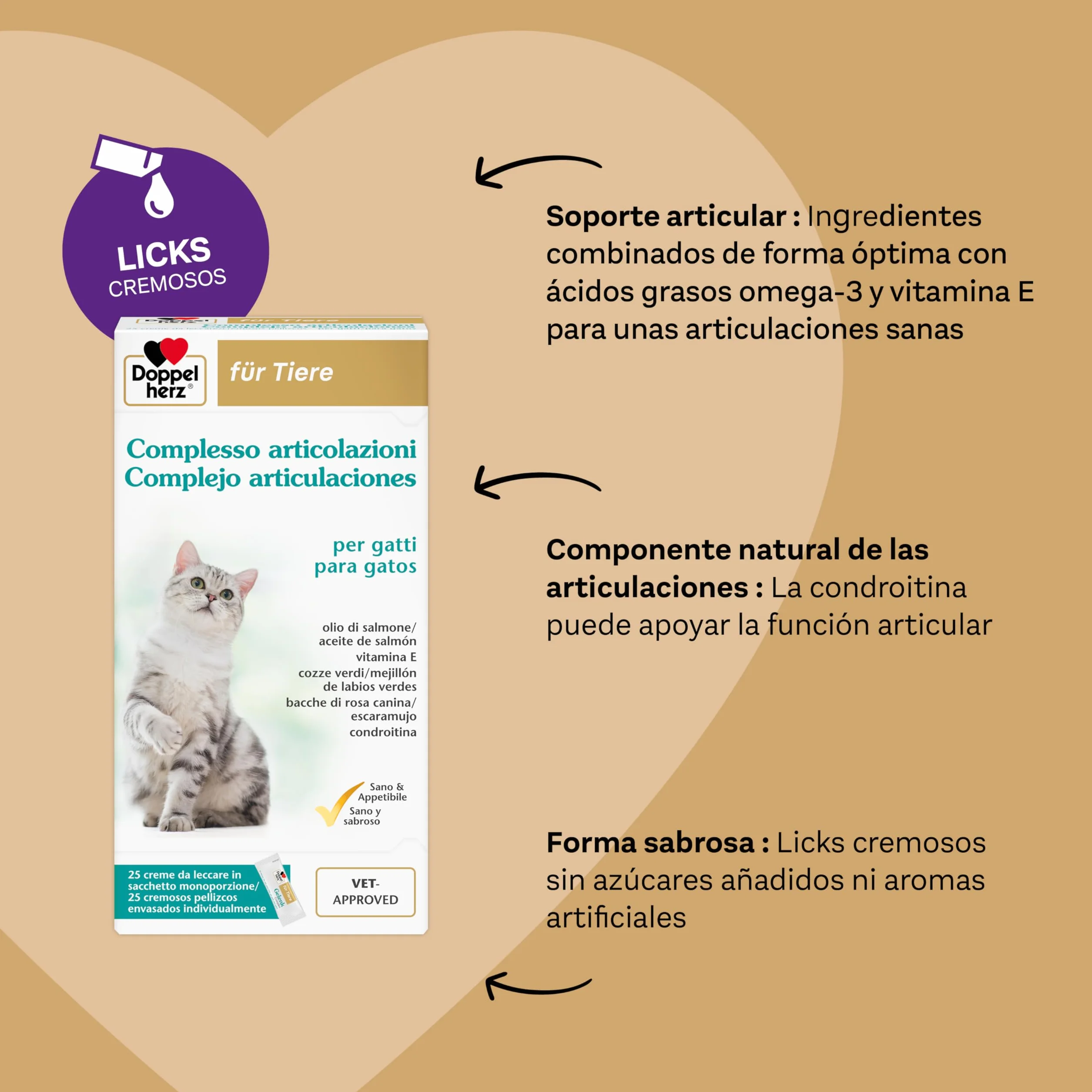 Doppelherz Complejo articulaciones para Gatos, Ayuda al metabolismo de Las articulaciones en Caso de osteoartritis, 25 cremosos pellizcos