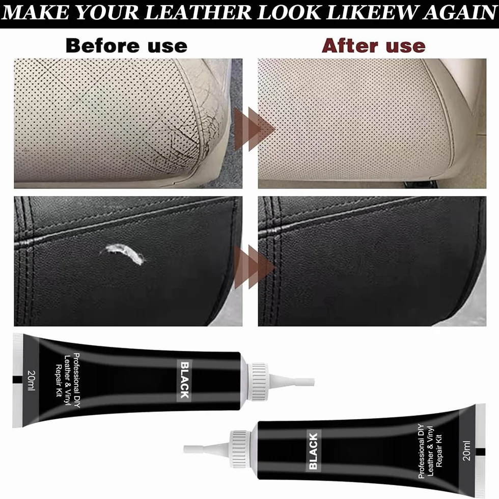 Crema de Reparación de Cuero, Kit de reparación de cuero de 2 piezas para reparar desgarros de muebles, sofá, chaqueta, asiento de barco, negro