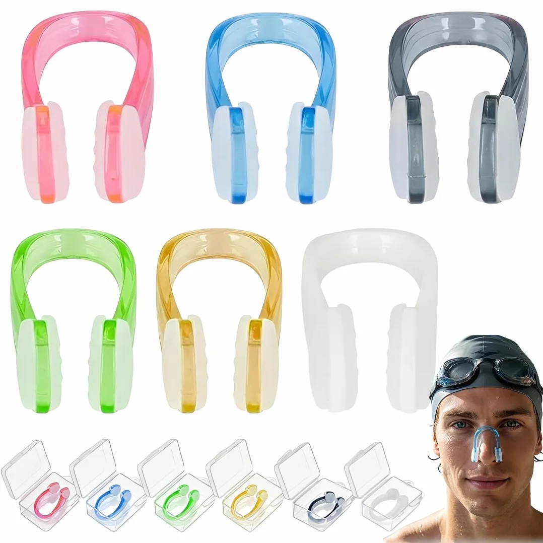 Pinzas nasales de silicona reutilizables para natación y buceo, 6 unidades con caja de almacenamiento