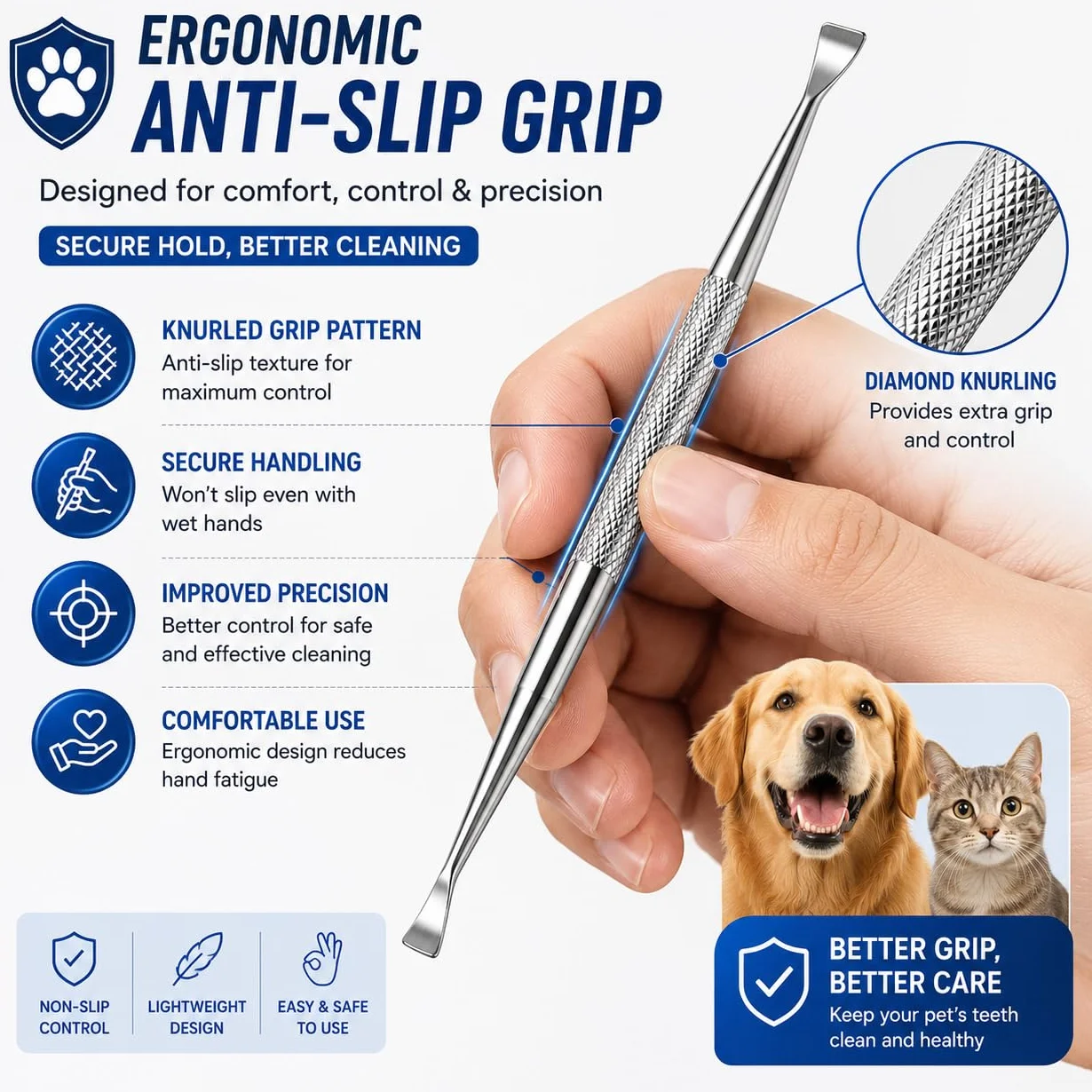 Herramientas dentales Rascador de sarro de doble cabeza Rascador de dientes dental Removedor de placa (perfecto para gatos y perros) Herramienta de limpieza de dientes de acero inoxidable