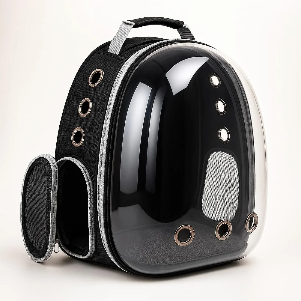 Mochila para Mascotas con Cápsula Transparente, Transportín Portátil para Gatos y Perros Pequeños, Pets, Ventilación Múltiple, Diseño Ergonómico, Mochila Negra