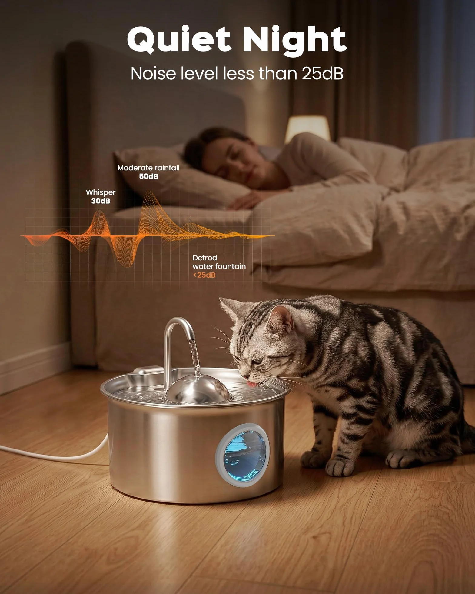 Fuente para Gatos Acero Inoxidable: Bebedero Gatos Automatico - 2.6L Fuente Gato Acero Inoxidable - Dispensador Agua Gato - Dispensador Agua Mascota - Filtración de Cuatro Capas - Hemiesférico