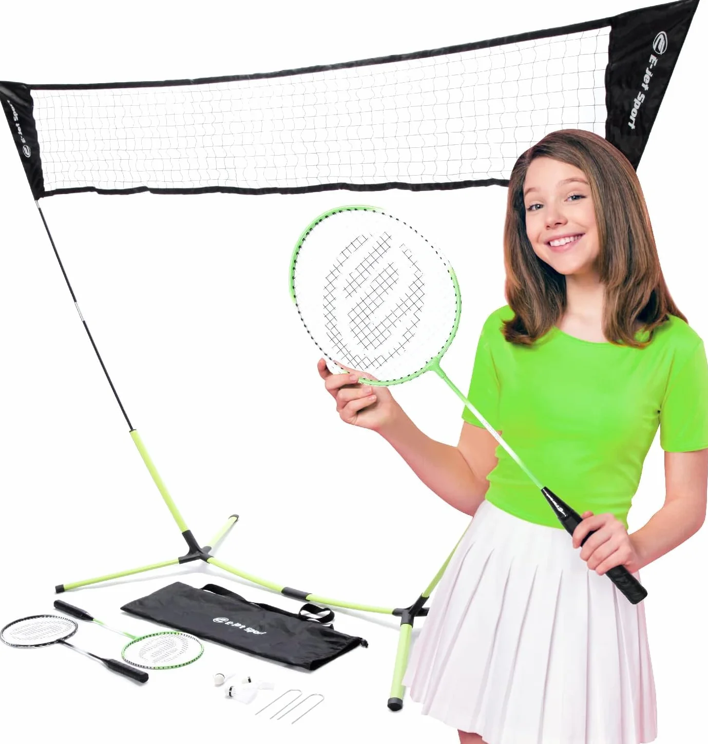 E-Jet EOB72740 Juego de Raquetas de Bádminton, Verde, 5.1 x 7.8Ft