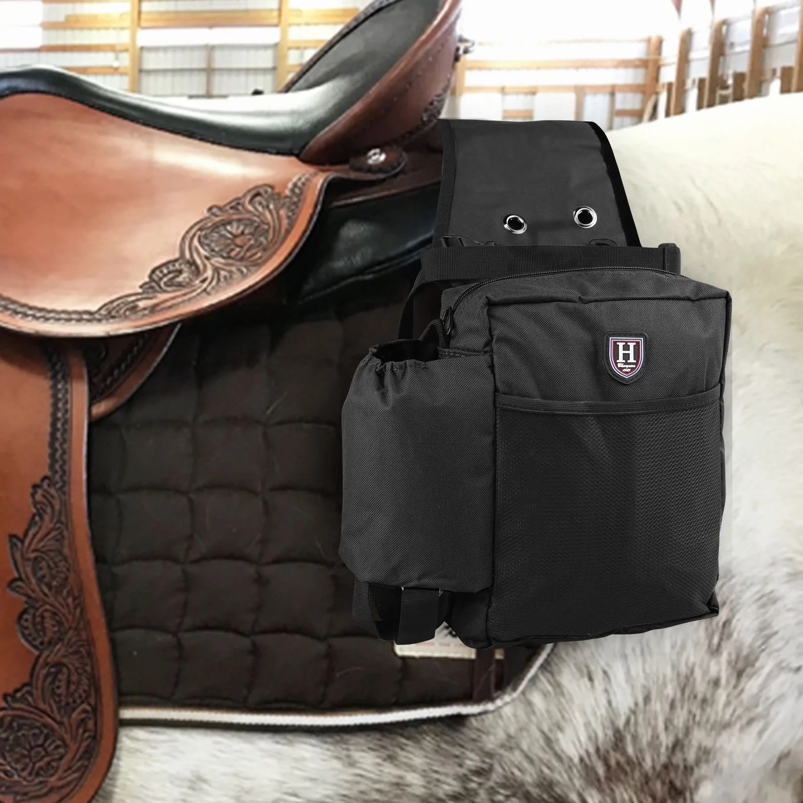 Harrison Howard Equestrian Western - Bolsa de sillín para caballos, color negro