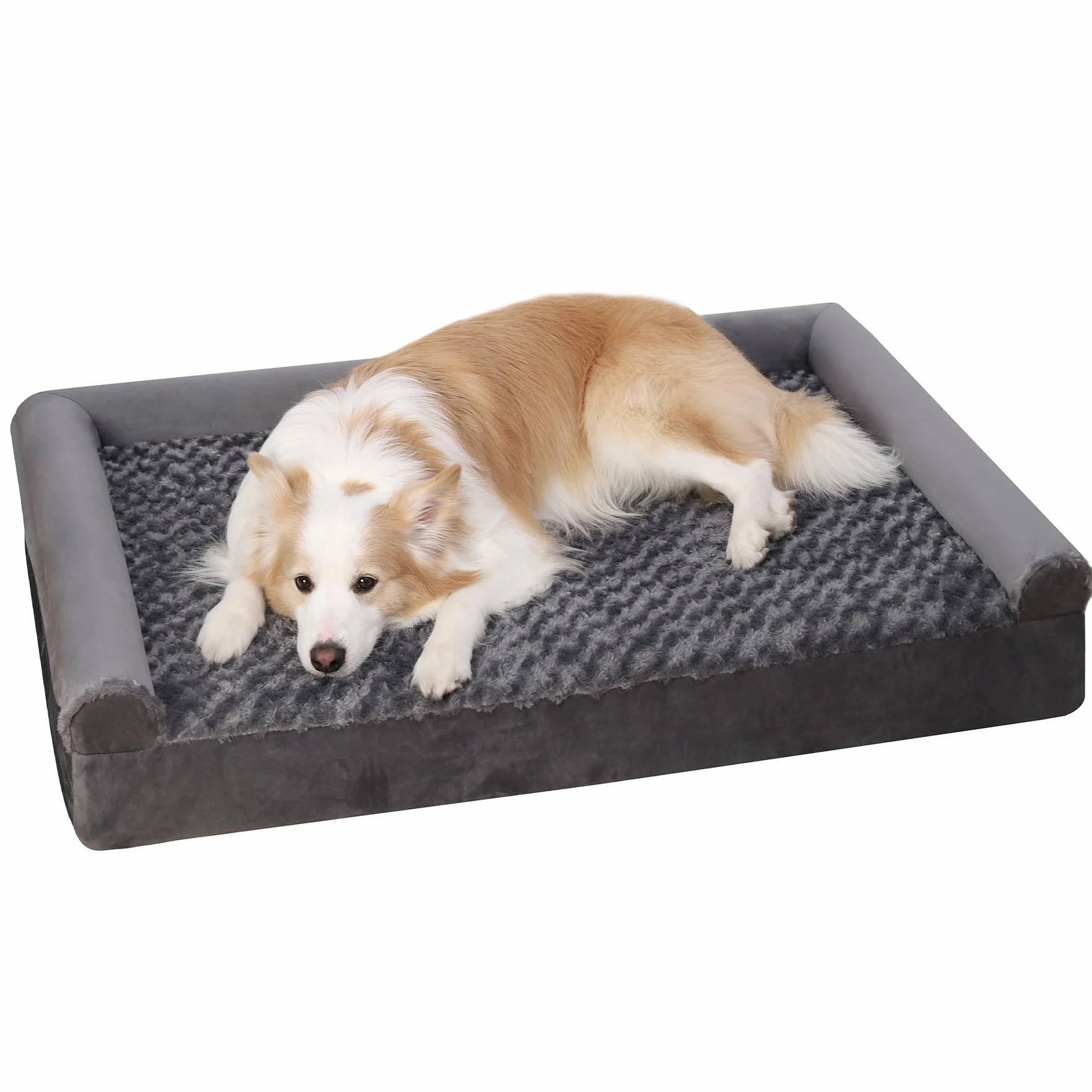 KSIIA Cama Perro Grande, Cama Ortopédica para Perros (105x70x18cm) Desenfundable y Lavable, Sofá para Perros, Gris XL