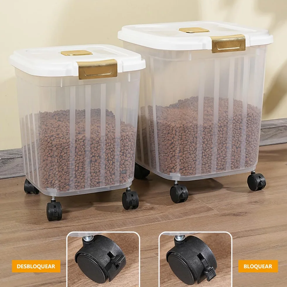 SMELL & SMILE Contenedor de Comida para Perro Contenedor pienso Perros con Ruedas Contenedor para Pienso Contenedor de Alimentos para Mascotas Caja de Alimentos (31 * 33 * 34CM)