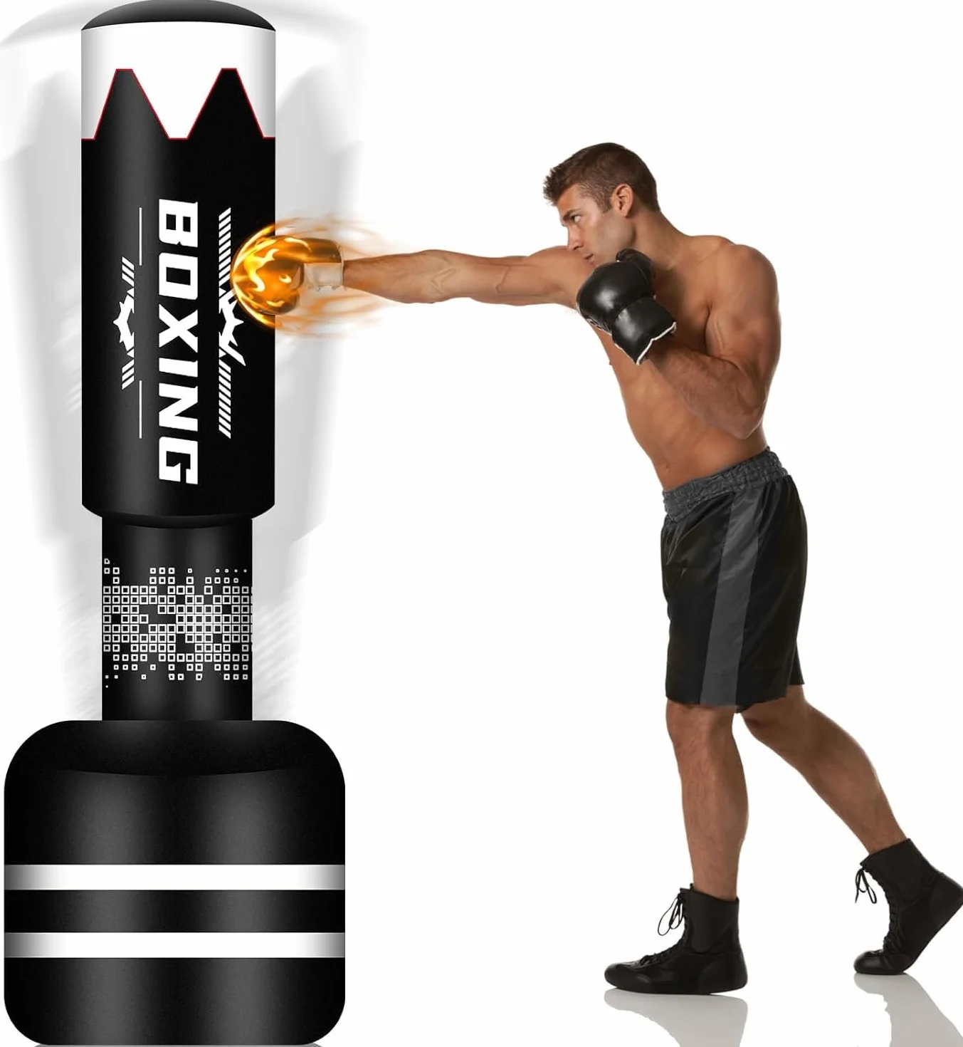 Pesado Saco de Boxeo 180cm Adultos con Guantes, Freestanding Inflable Kickboxing Bolsa Entrenamiento MMA Muay Thai