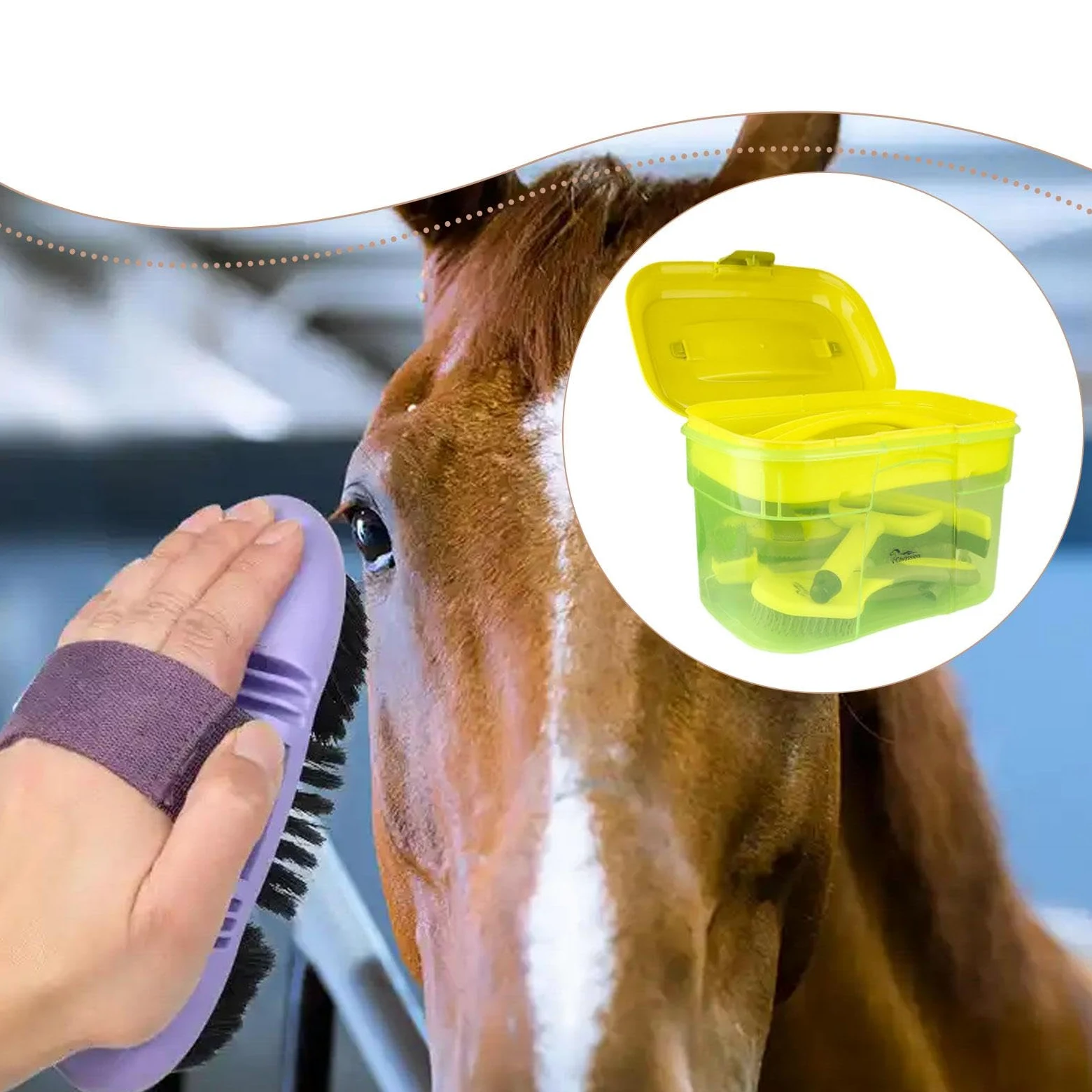 Kit de Aseo para Caballos de 8 Piezas con Organizador, fácil de Usar, raspadores, eficaz, práctico, cepillos para Caballos de Calidad.