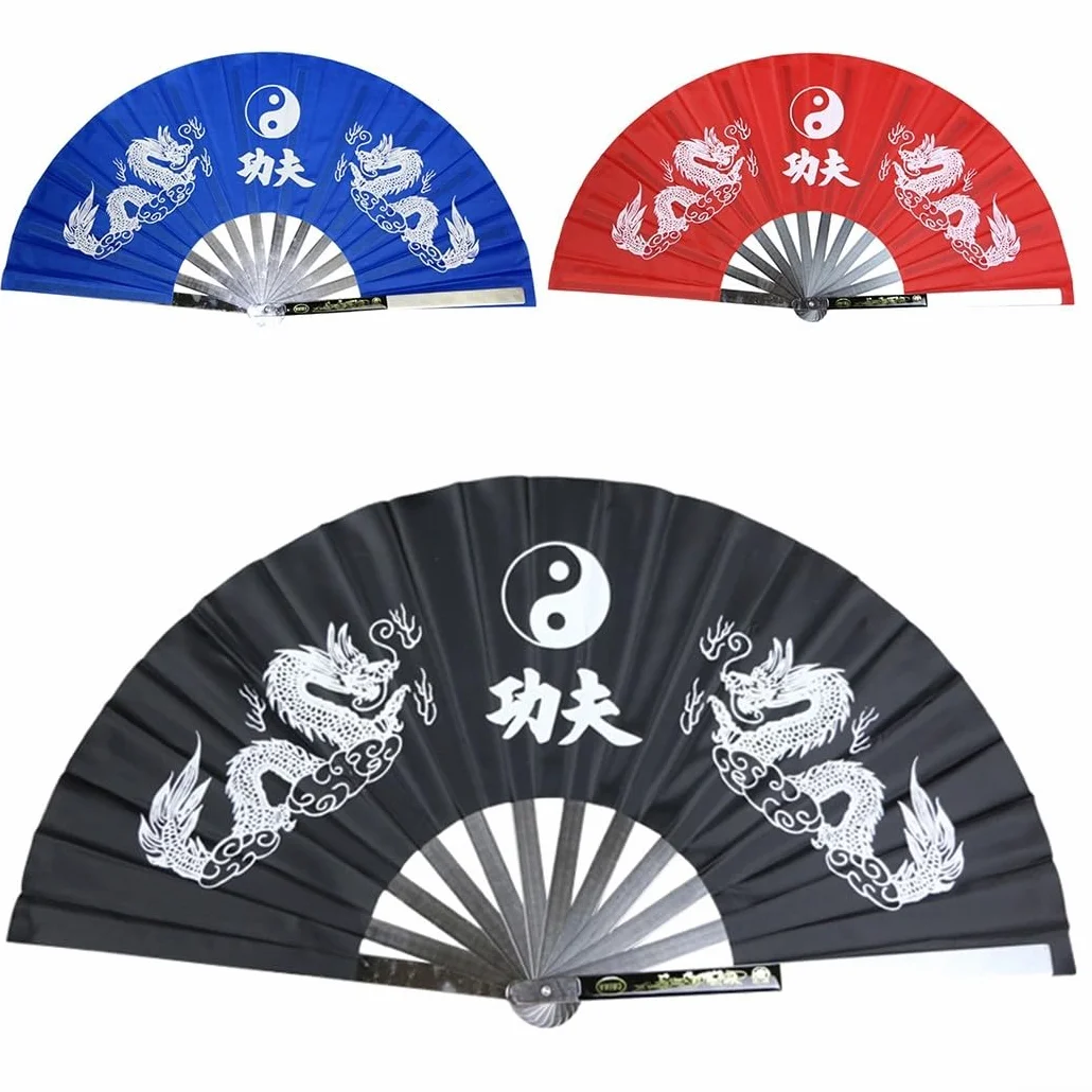 Abanico de defensa personal de Tai Chi de acero inoxidable resistente, negro