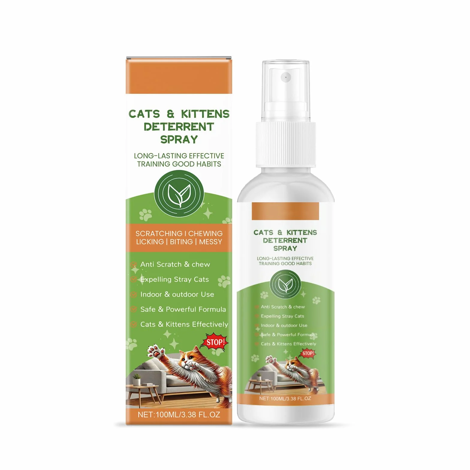 Spray Antiarañazos Gatos,Disuasión Arañazos Repelente Gatos,Protege Muebles,para Uso Indoor Y Outdoor,100ML