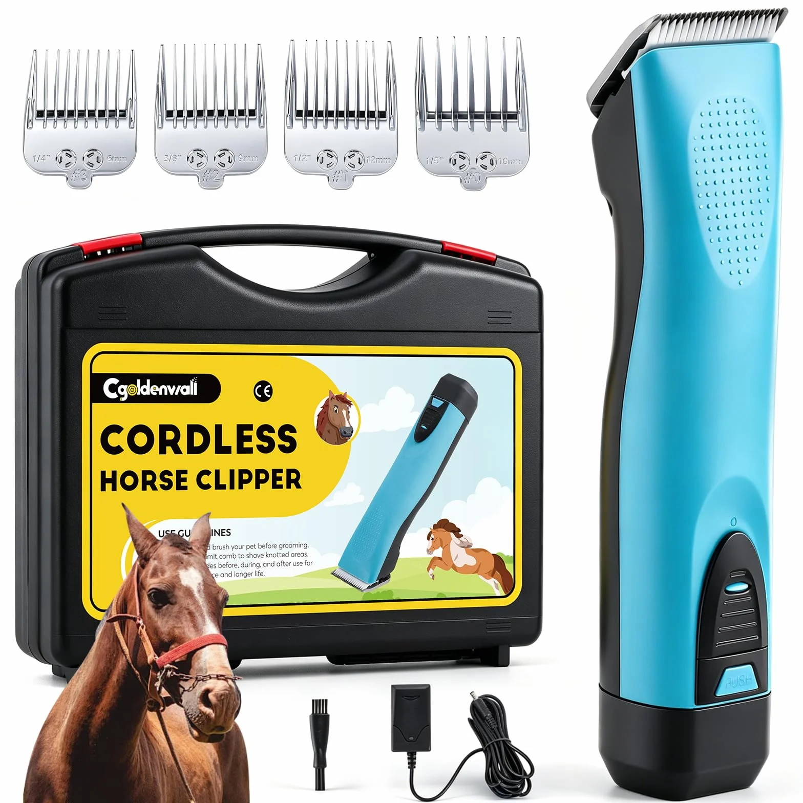 CGOLDENWALL Cortapelos para Caballo, Batería de Li-Ion 1400mAh & Cable de 3.5m para Uso Con/Sin Cable, 3200-4000rpm Ajuste de Velocidad, para Perro, Caballo, Cabra, Vaca y Animal de Pelo Grueso